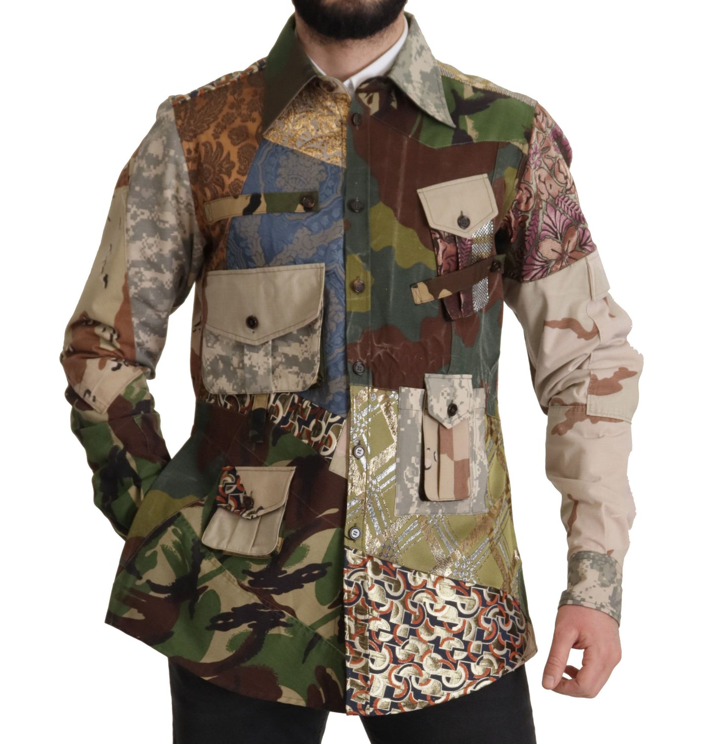Multicolor Button Down Patchwork Hemd