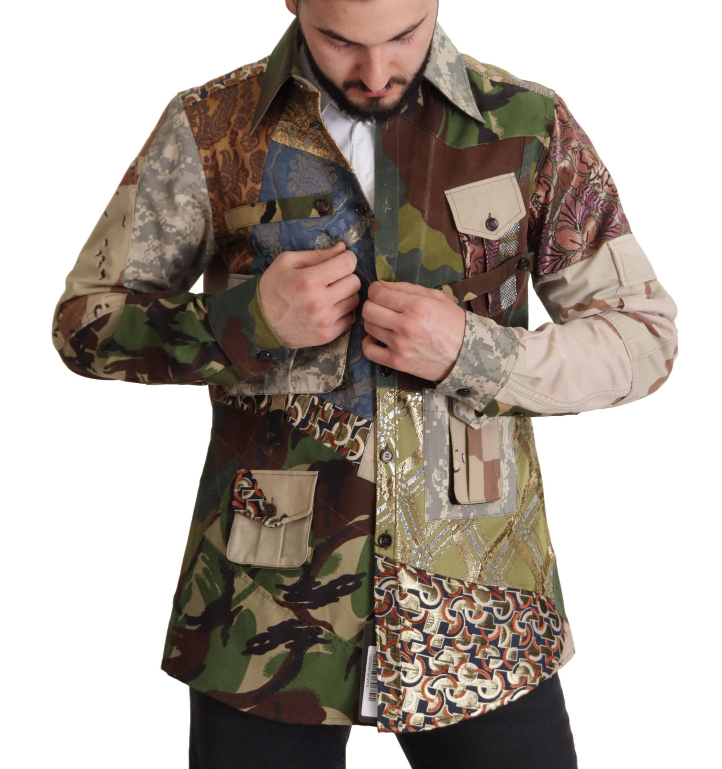 Multicolor Button Down Patchwork Hemd