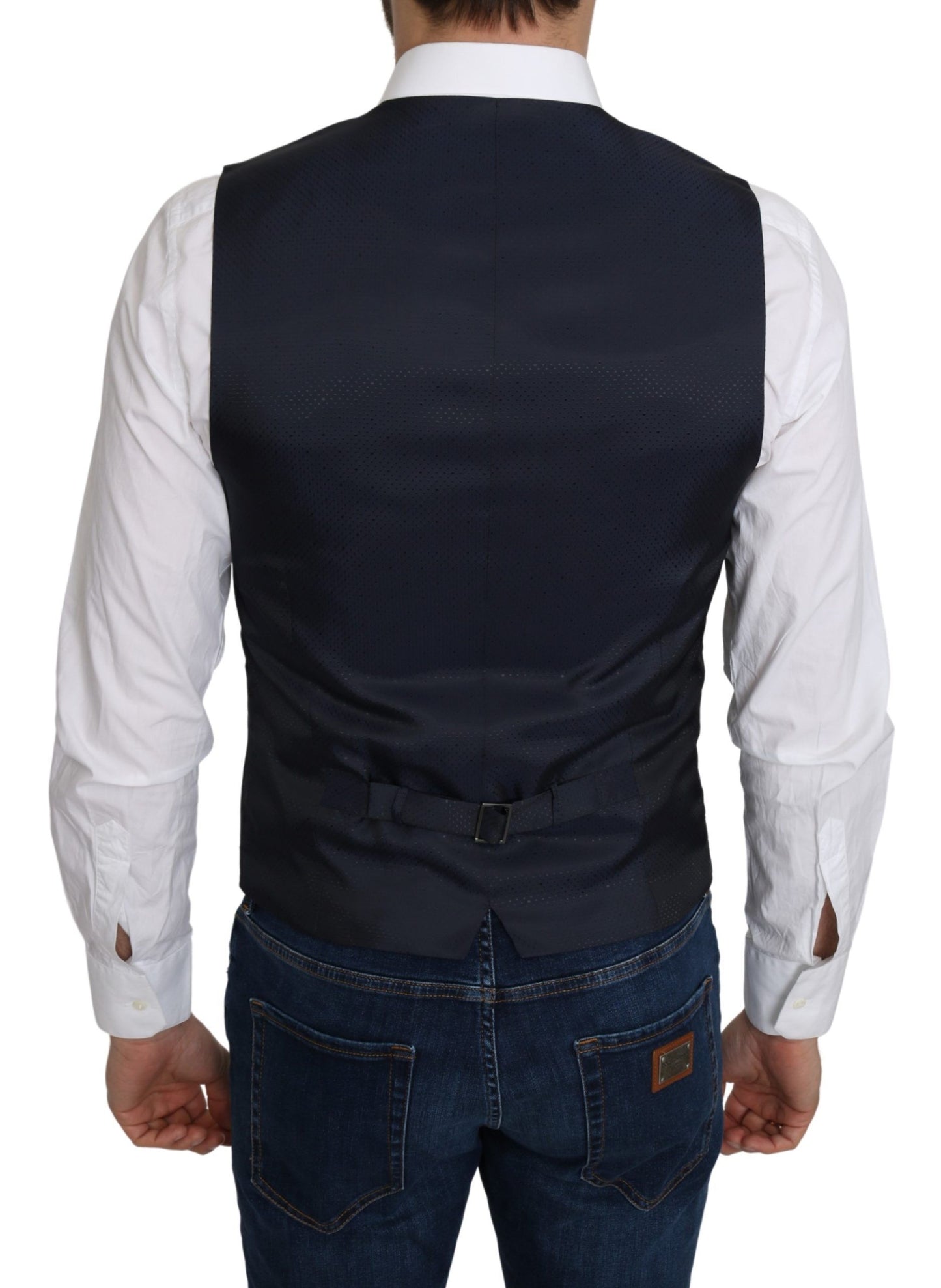 Blauer Seidenrautenmantel mit Rautenmuster Formelle Weste