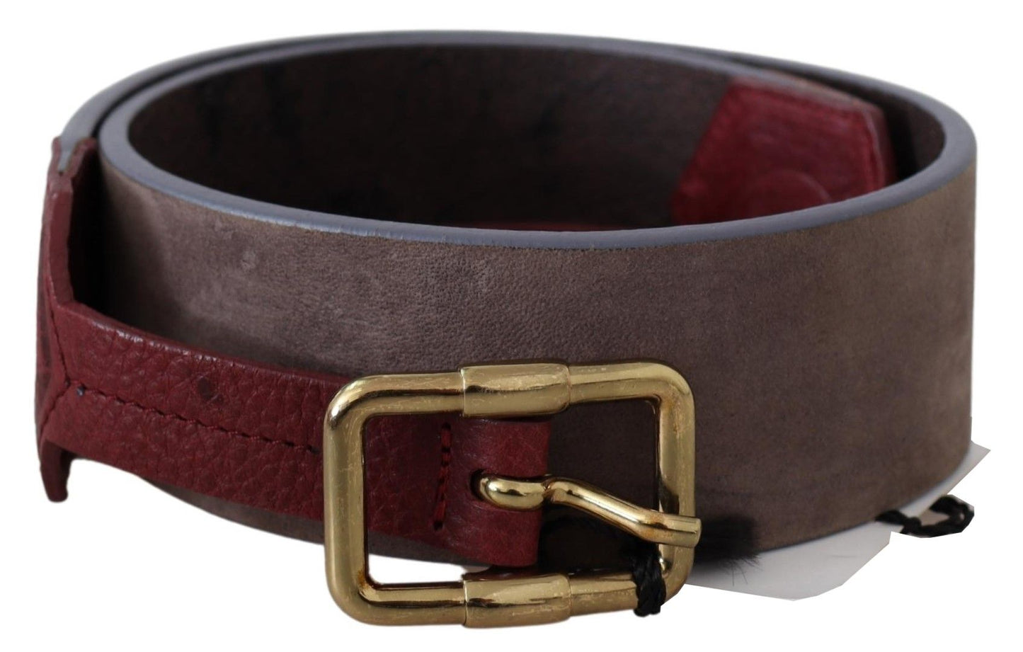 Brauner Leder Gürtel mit breiter Gold Chrom Logo Schnalle