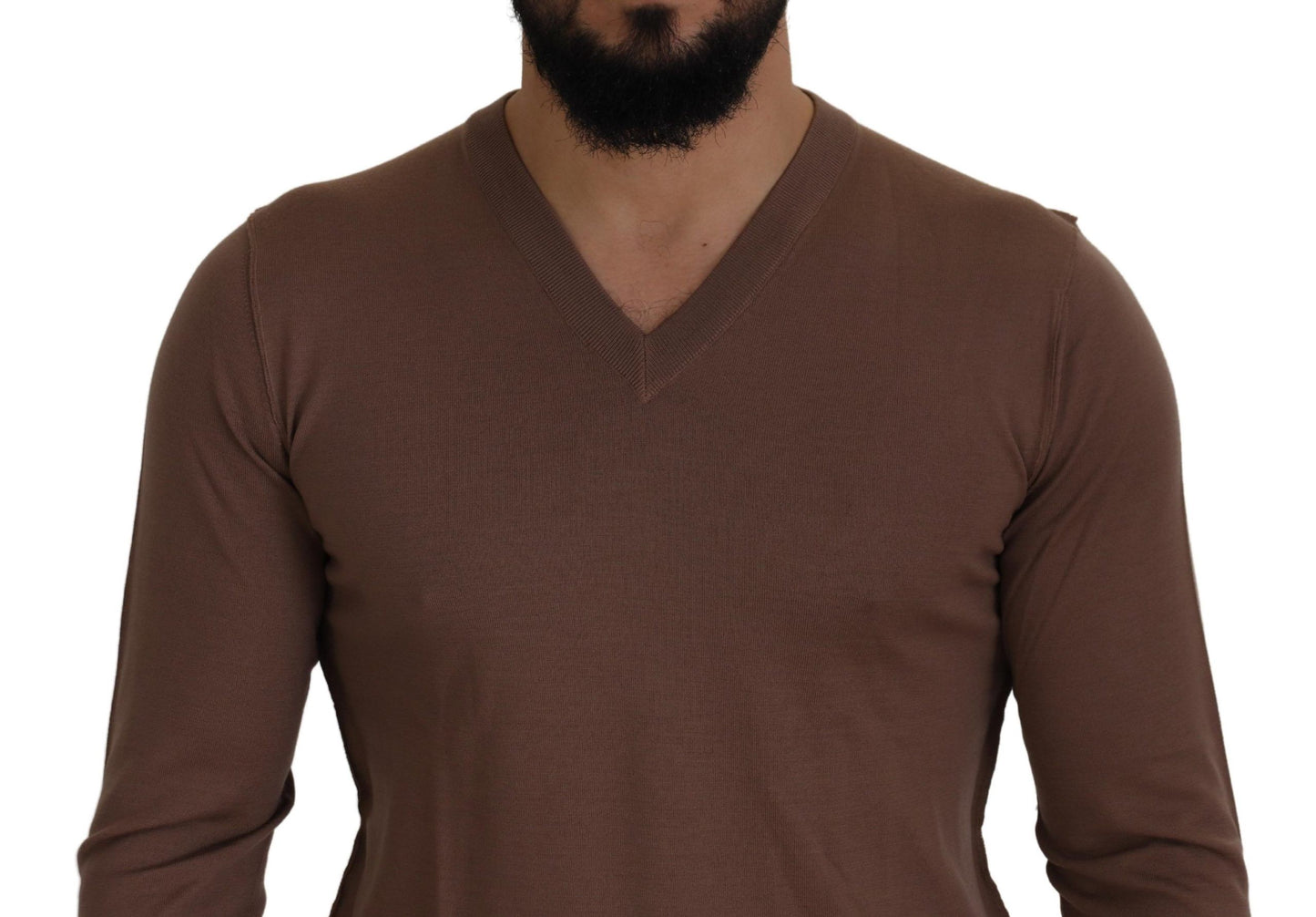 Brauner Pullover mit V-Ausschnitt aus Wolle für Männer