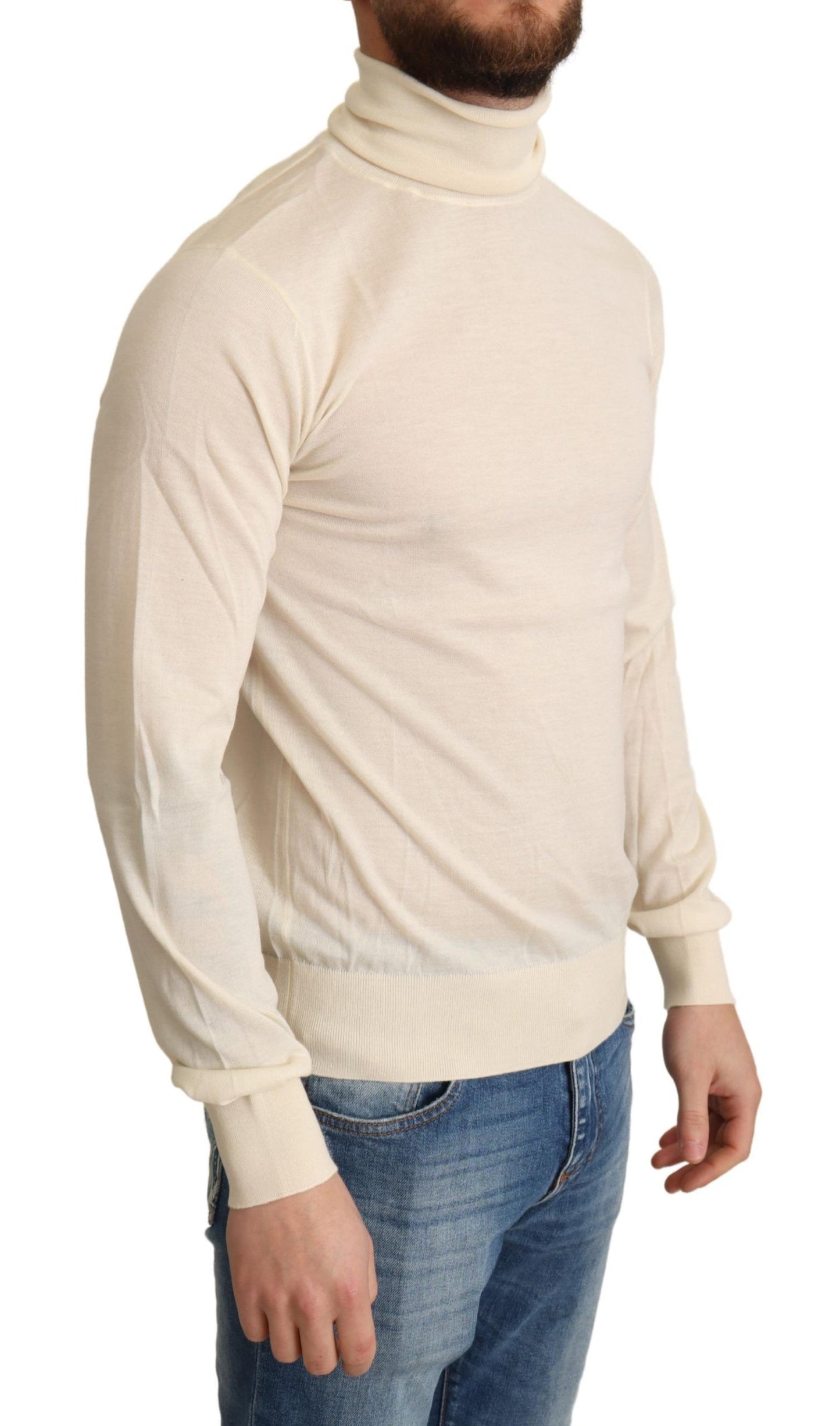 Rollkragenpullover aus cremefarbenem Kaschmir
