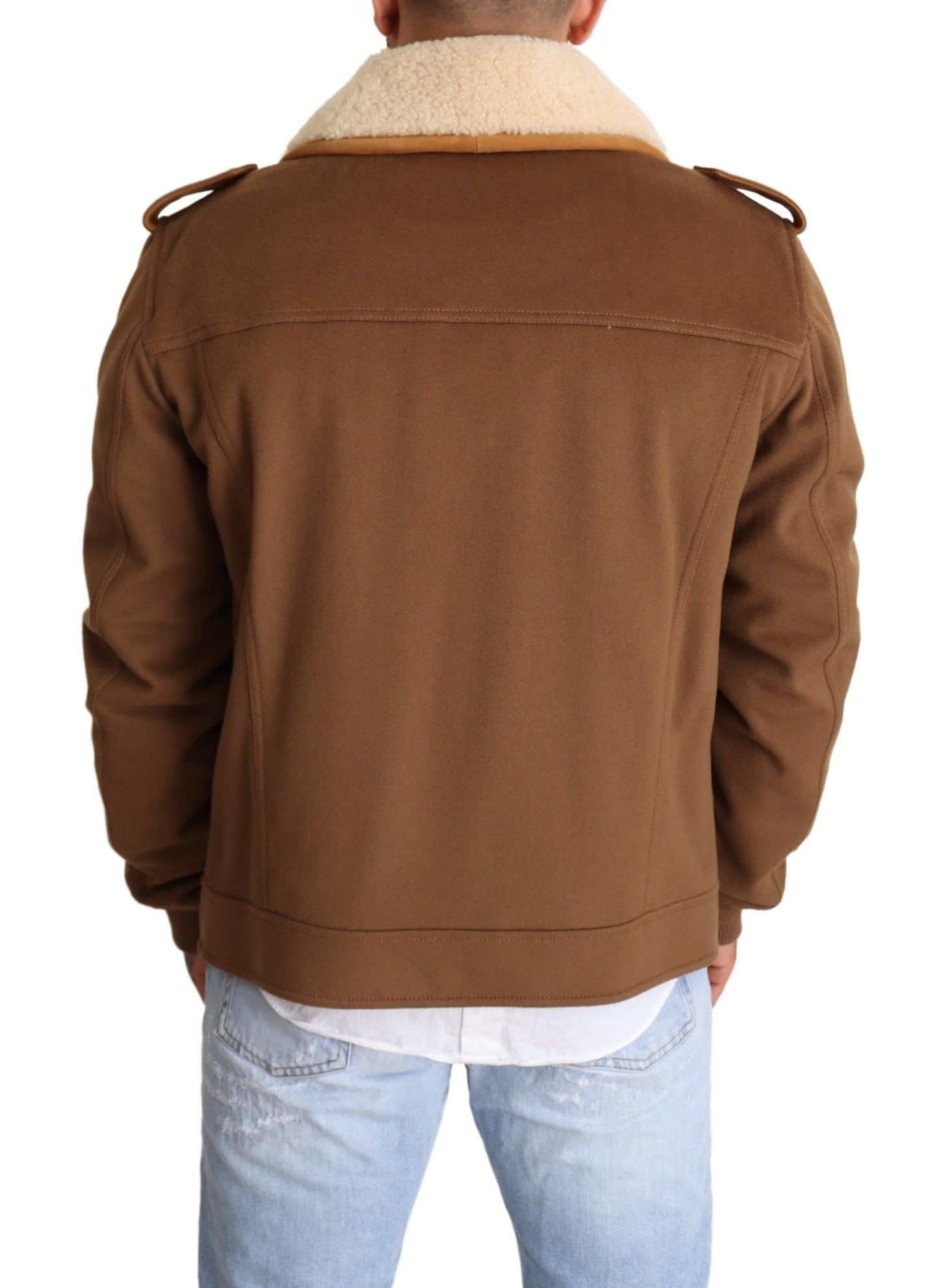 Brauner doppelreihiger Shearling-Mantel Jacke