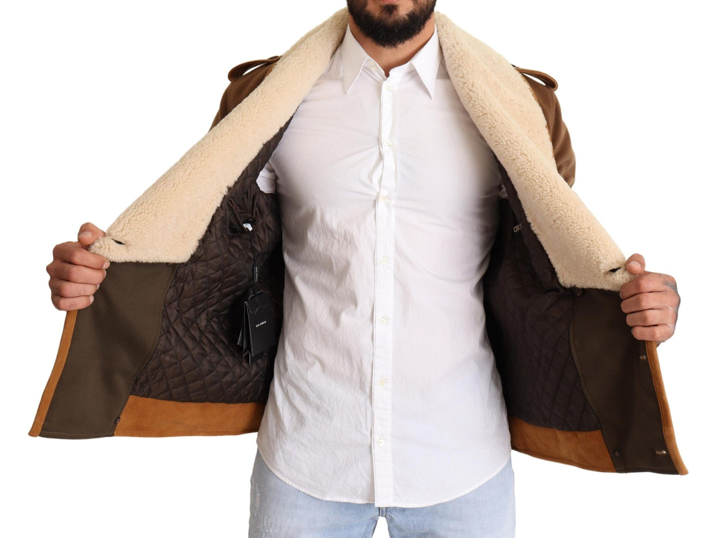 Brauner doppelreihiger Shearling-Mantel Jacke