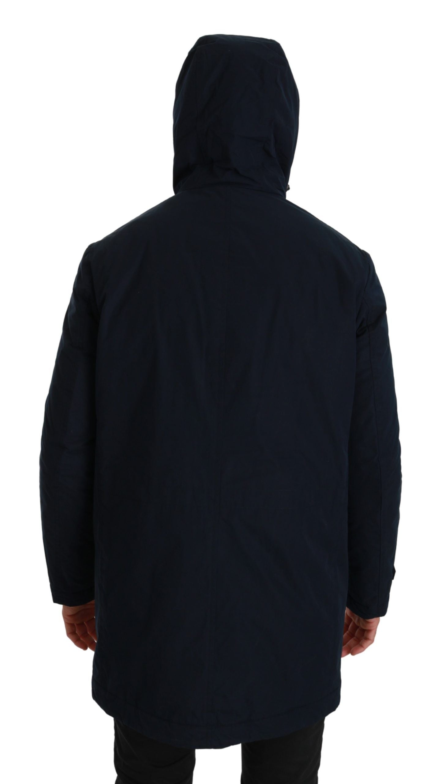 Blauer langer Mantel mit Kapuze Parkas Jacke