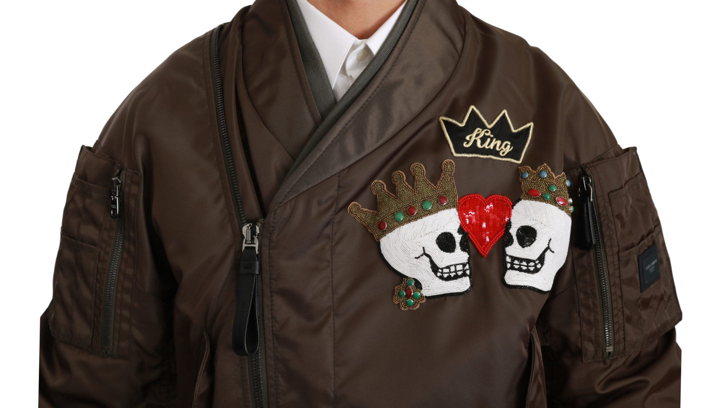 Braune Perlenkrone Totenkopf Logo Jacke