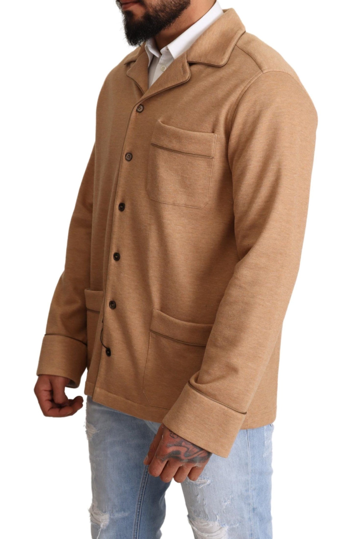 Brauner Baumwollmantel mit Knopfleiste Jacke