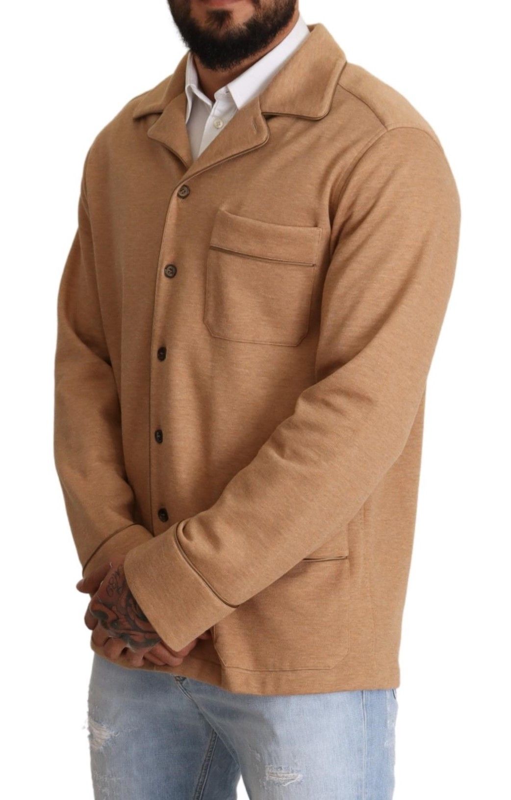 Brauner Baumwollmantel mit Knopfleiste Jacke