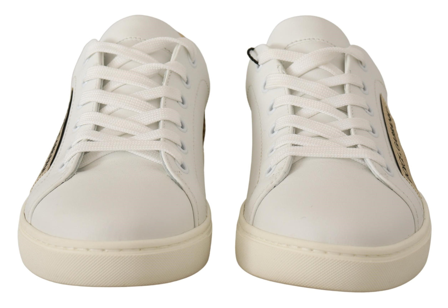 Weißgoldene Leder-Low-Top-Sneakers