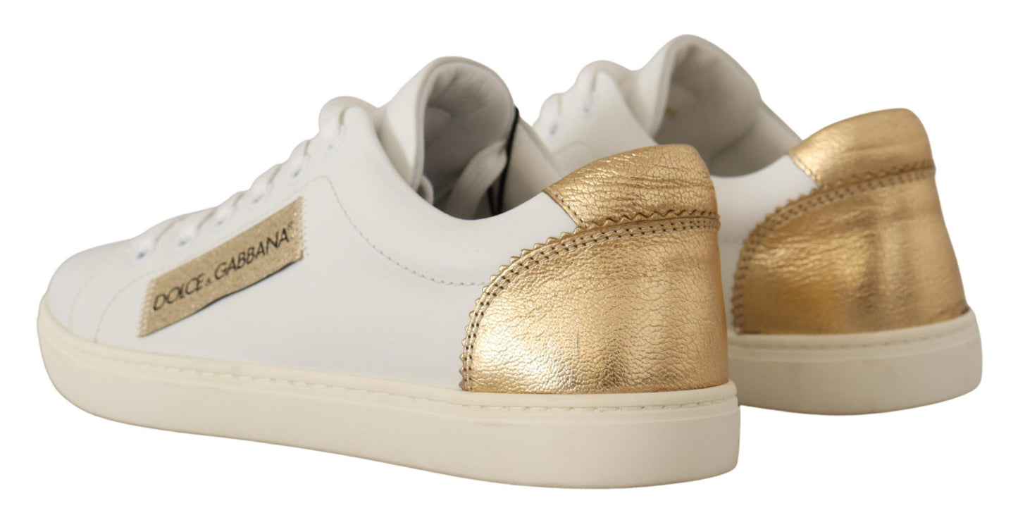 Weißgoldene Leder-Low-Top-Sneakers