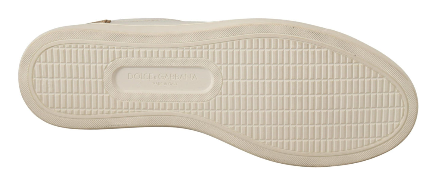 Weißgoldene Leder-Low-Top-Sneakers