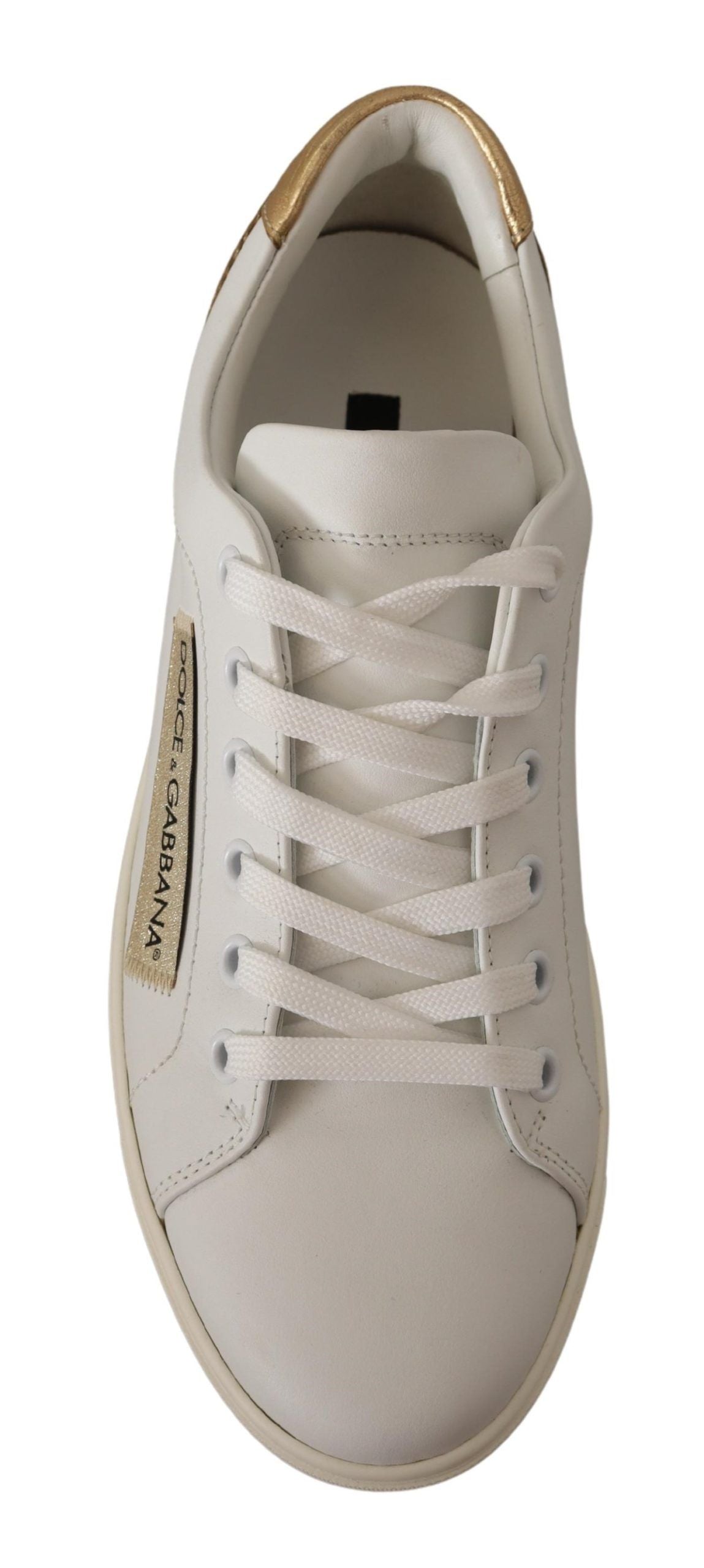 Weißgoldene Leder-Low-Top-Sneakers