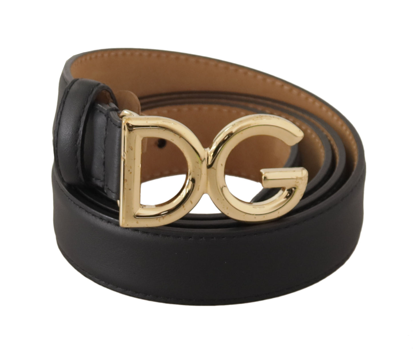 Schwarzer Leder Gürtel mit goldfarbenem DG Logo und Metallschnalle
