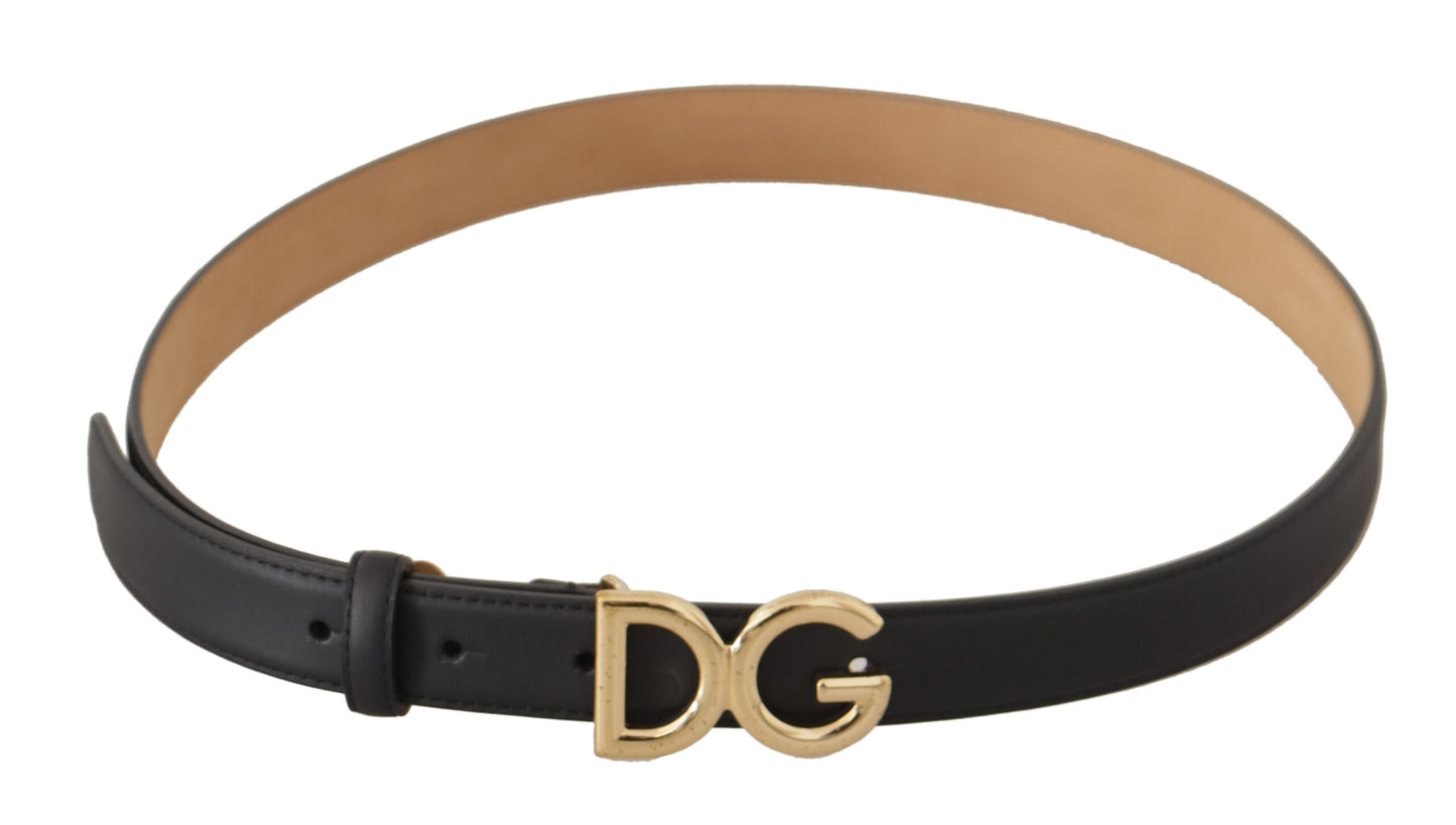 Schwarzer Leder Gürtel mit goldfarbenem DG Logo und Metallschnalle