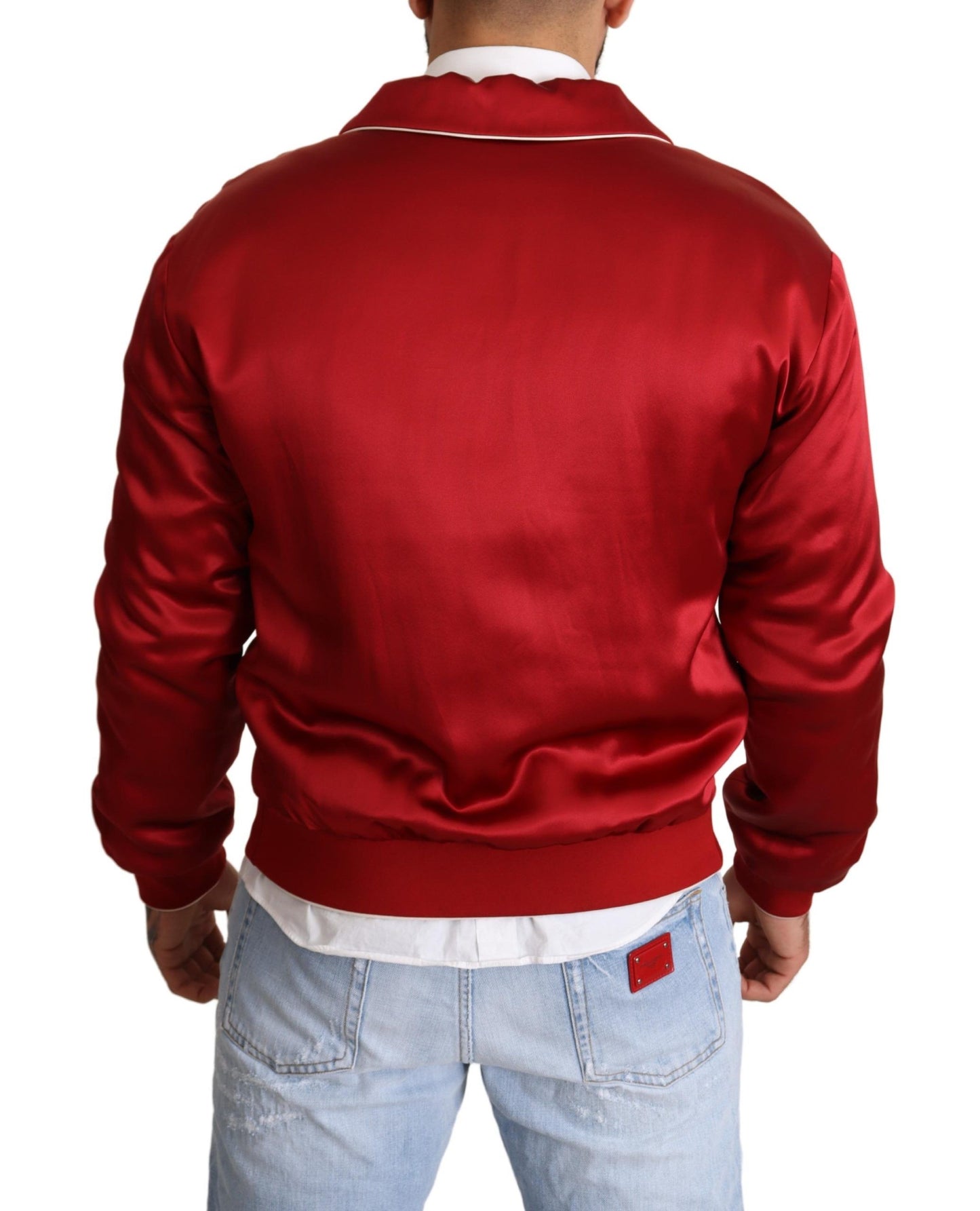 Rote Seidenknopf-DG-Logo-Bomberjacke