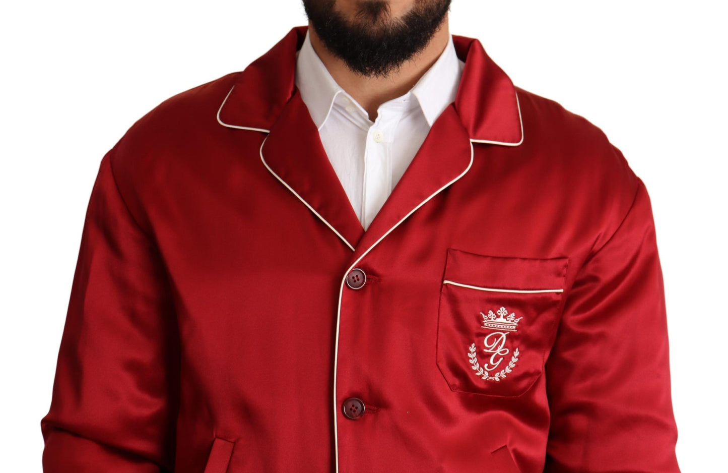 Rote Seidenknopf-DG-Logo-Bomberjacke