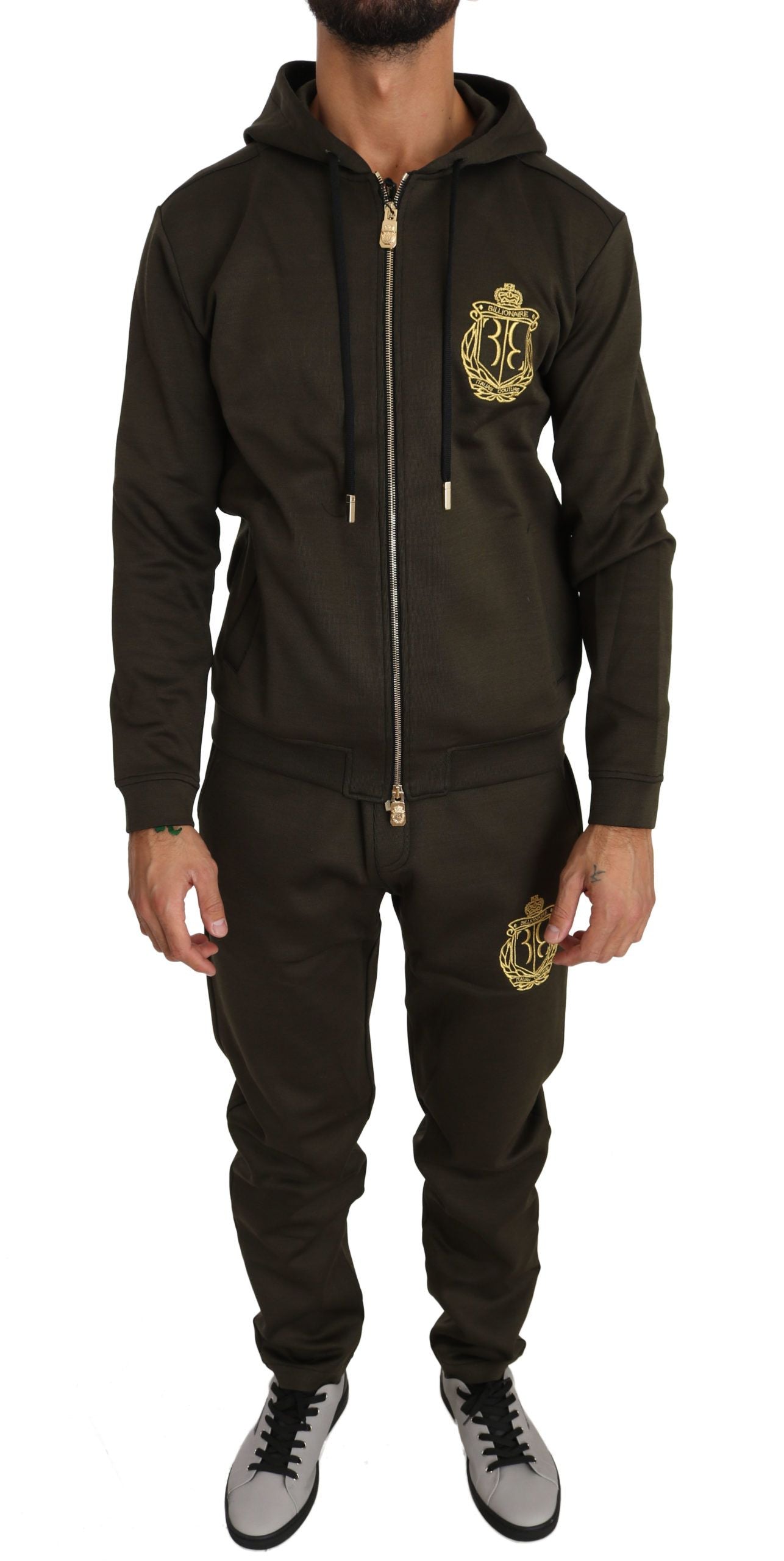 Grünes Baumwollpullover-Hosen-Set Trainingsanzug
