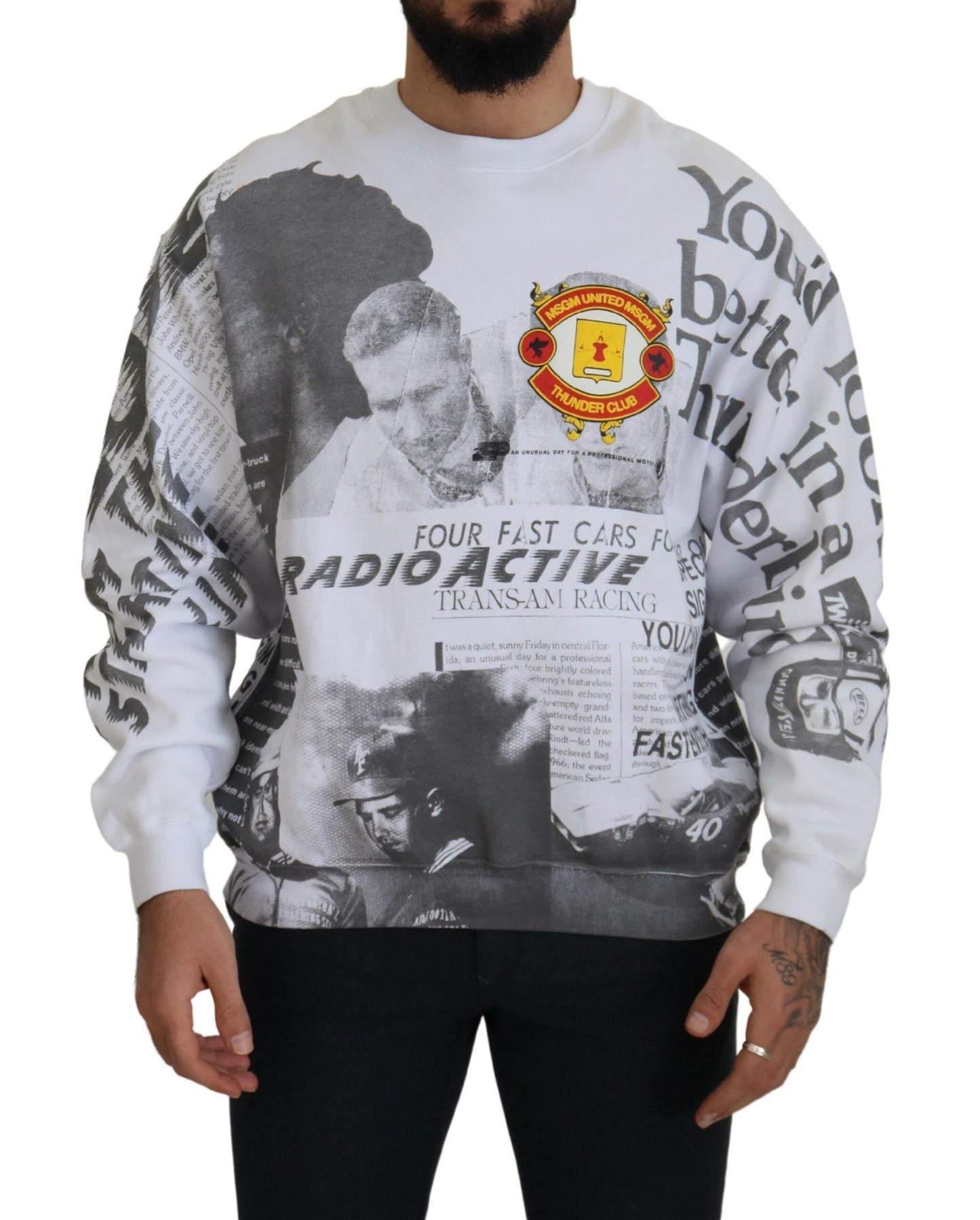 Weißer Baumwollpullover mit Rundhalsausschnitt Sweatshirt Pullover