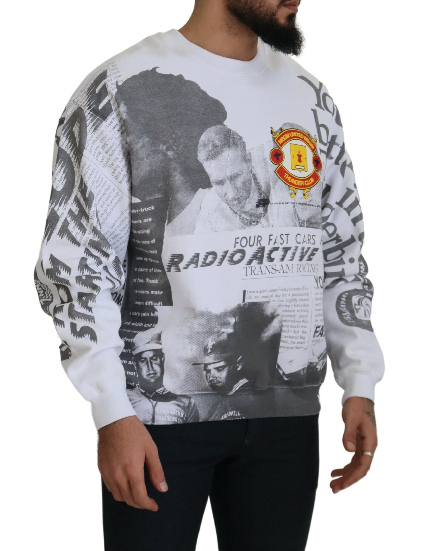 Weißer Baumwollpullover mit Rundhalsausschnitt Sweatshirt Pullover