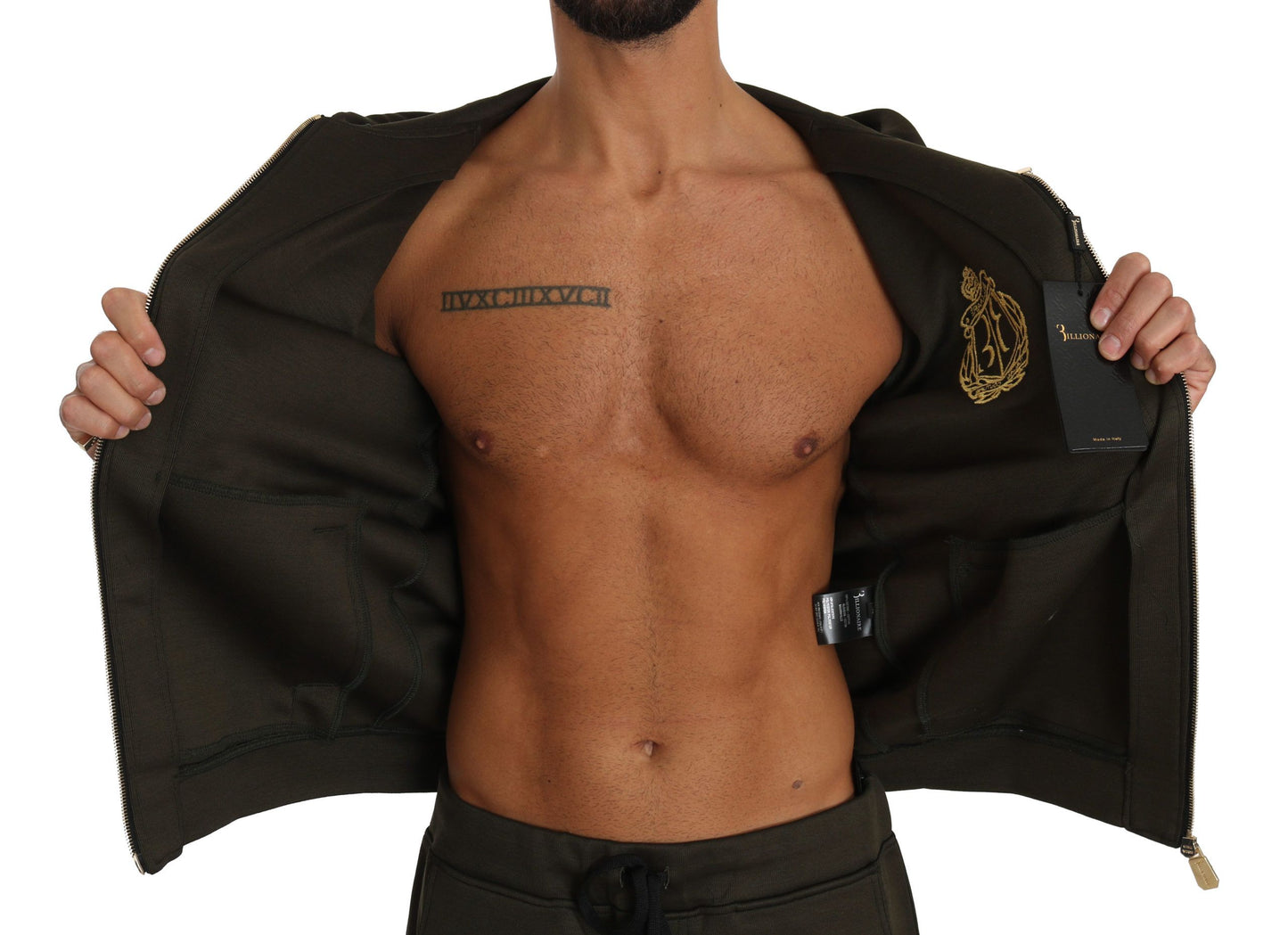 Grünes Baumwollpullover-Hosen-Set Trainingsanzug