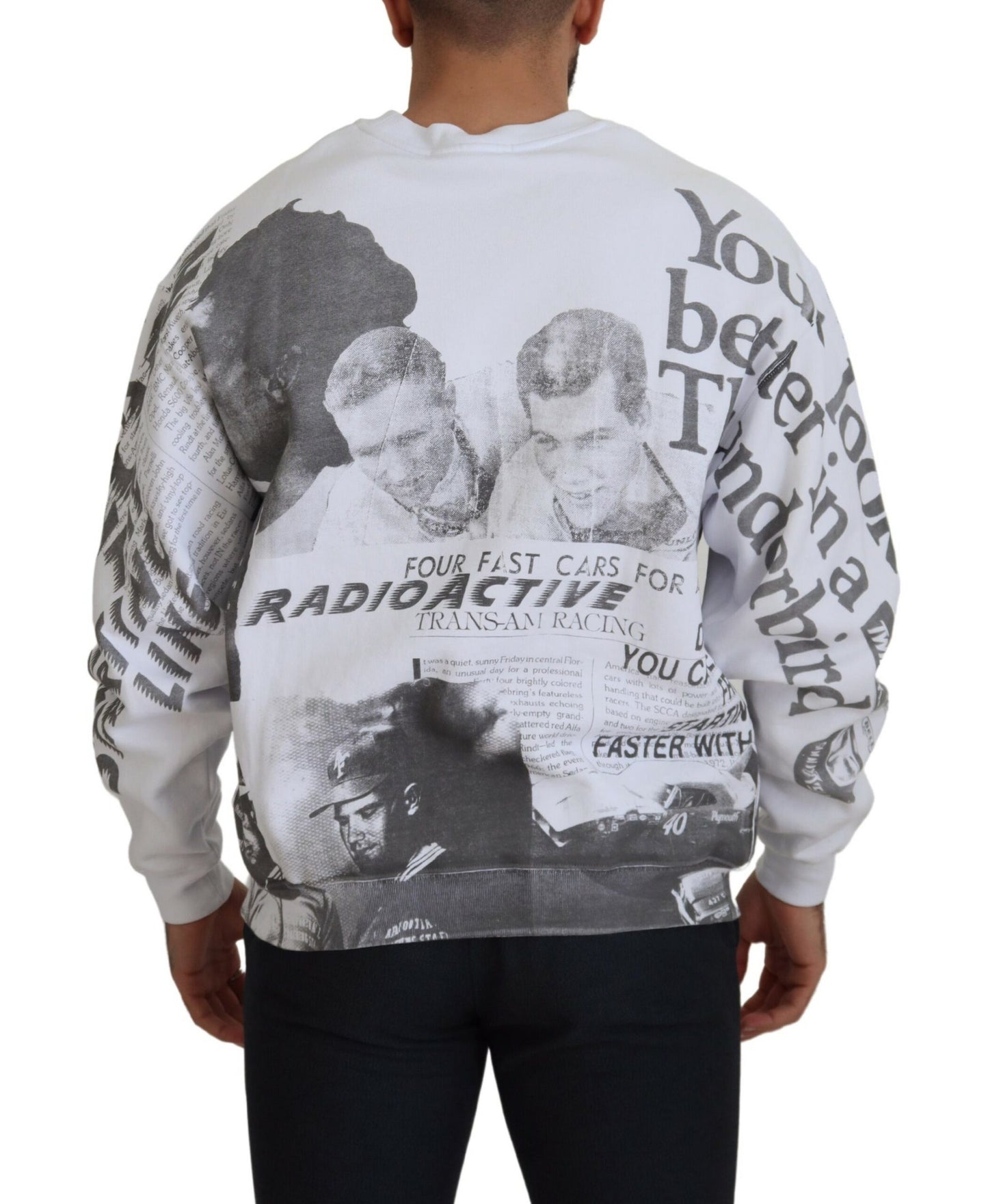 Weißer Baumwollpullover mit Rundhalsausschnitt Sweatshirt Pullover