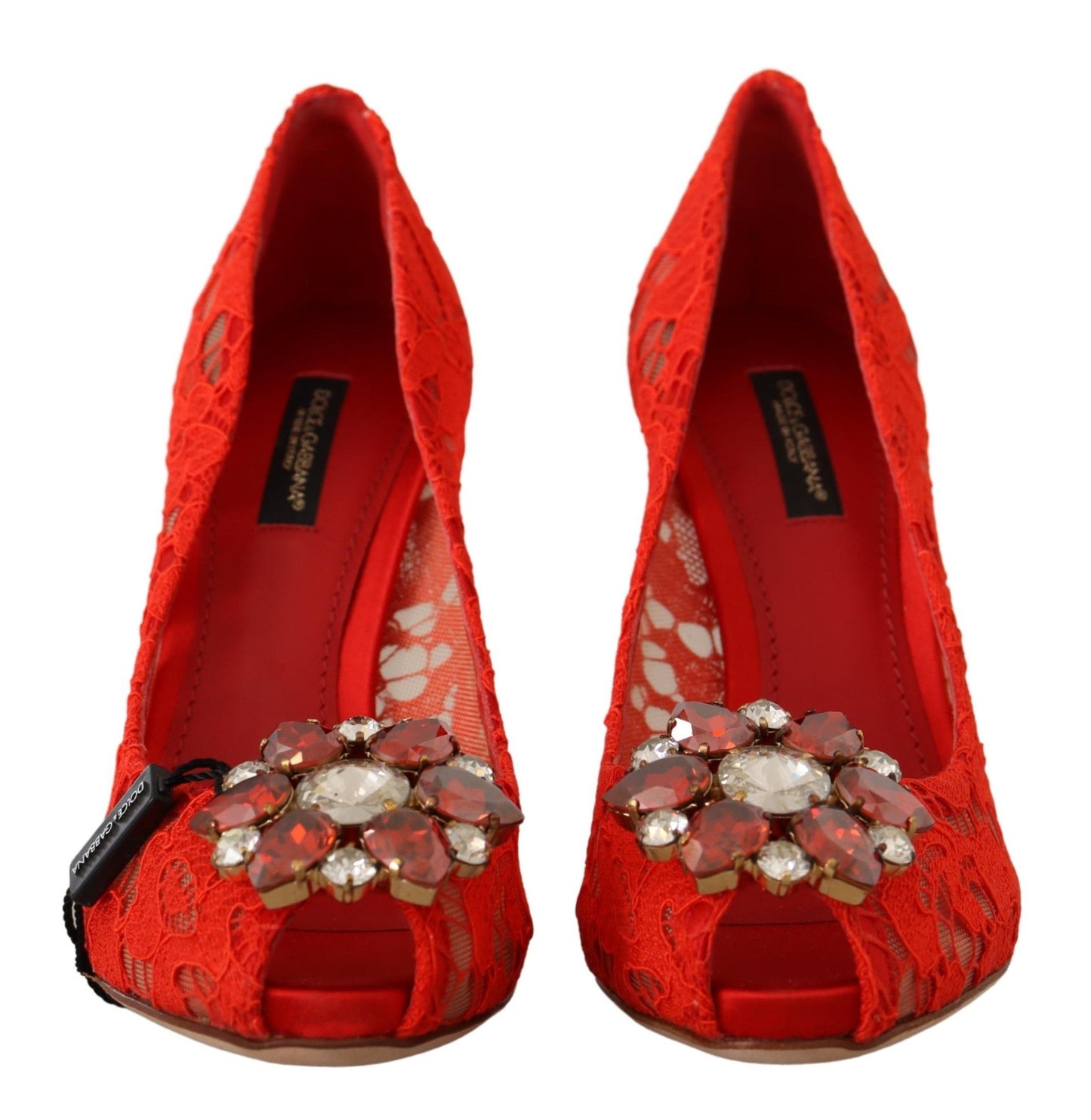 Rote Taormina Spitze Kristall Heels Pumps