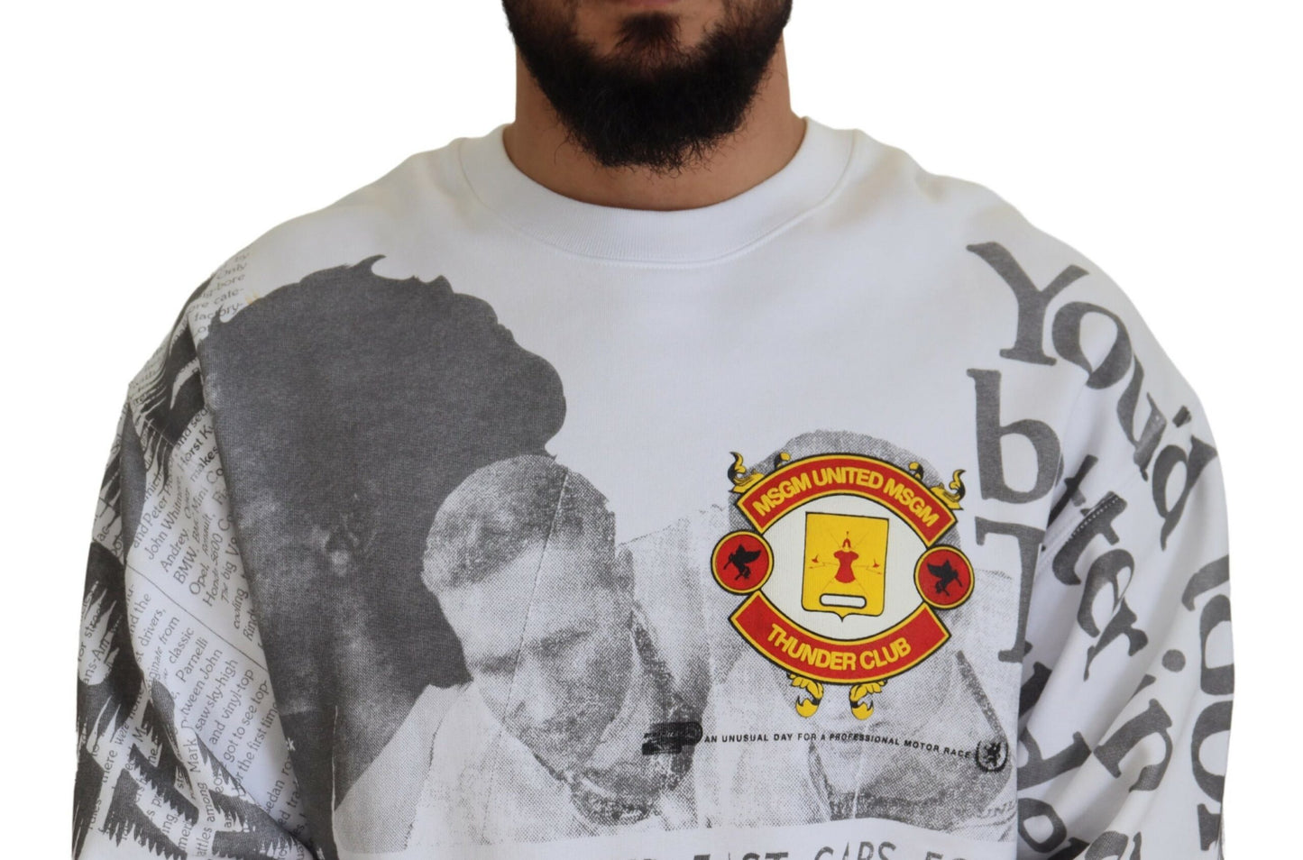 Weißer Baumwollpullover mit Rundhalsausschnitt Sweatshirt Pullover
