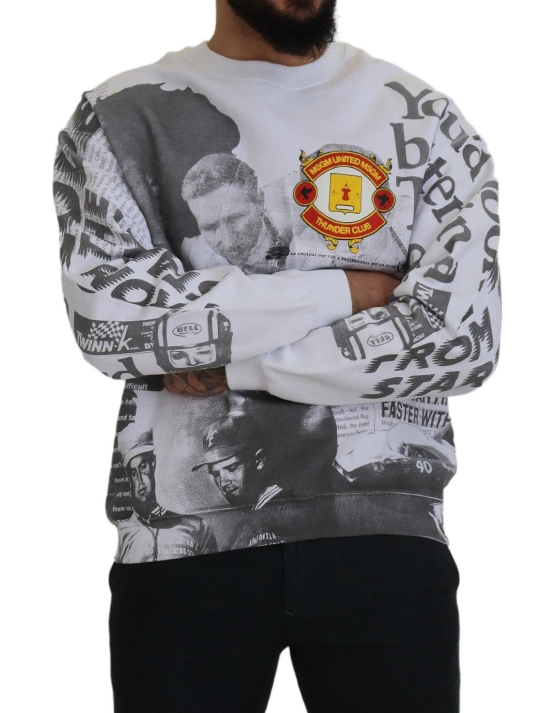 Weißer Baumwollpullover mit Rundhalsausschnitt Sweatshirt Pullover