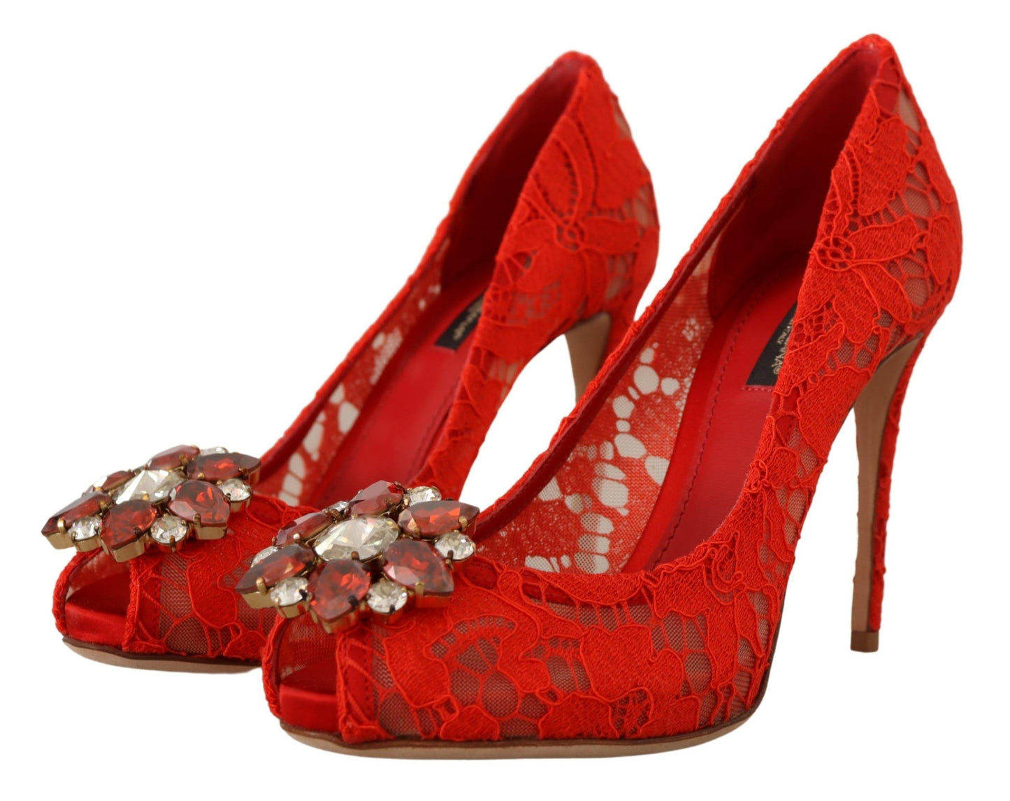 Rote Taormina Spitze Kristall Heels Pumps