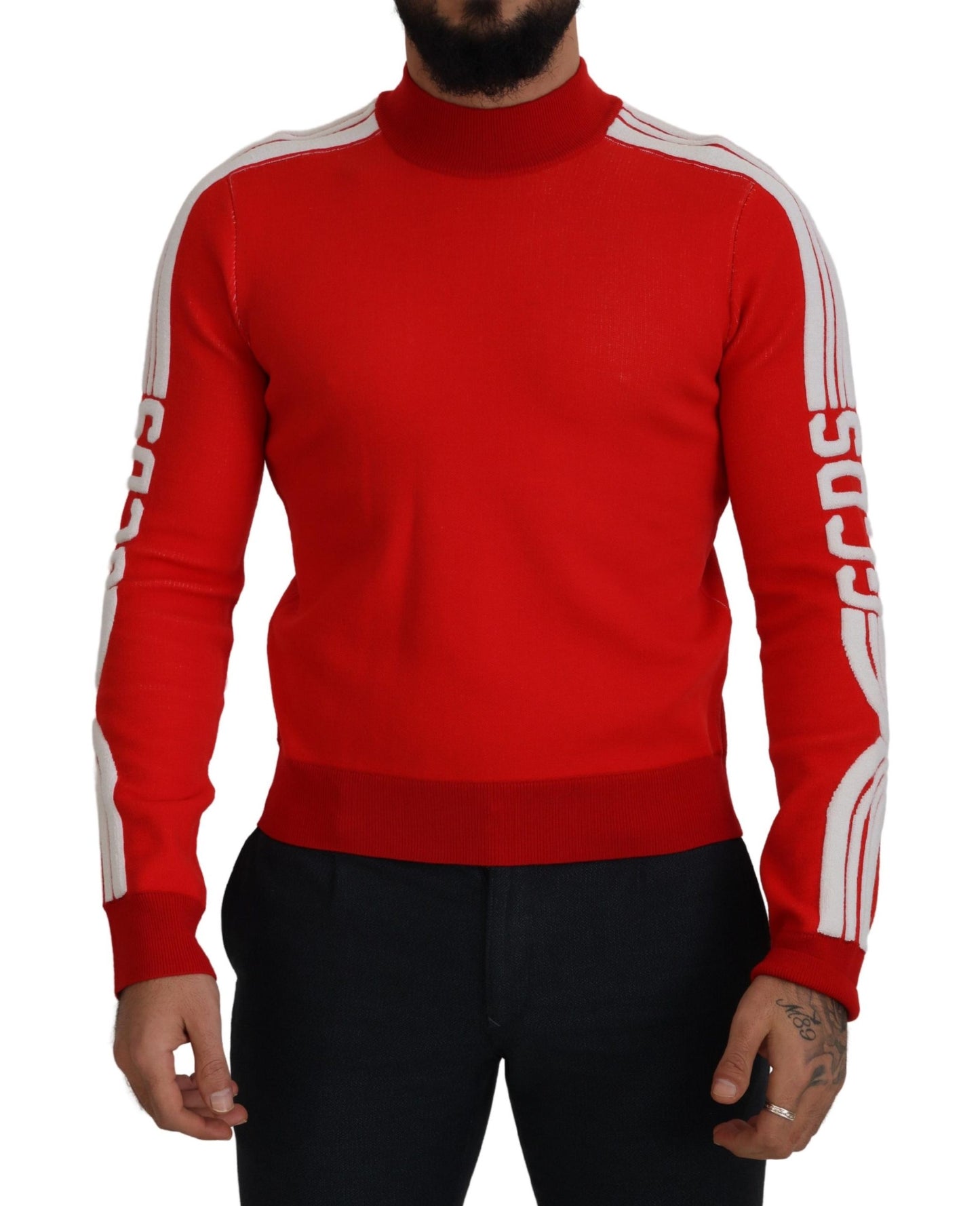 Roter Wollpullover mit Logo bedruckter Rundhalsausschnitt für Männer Pullover