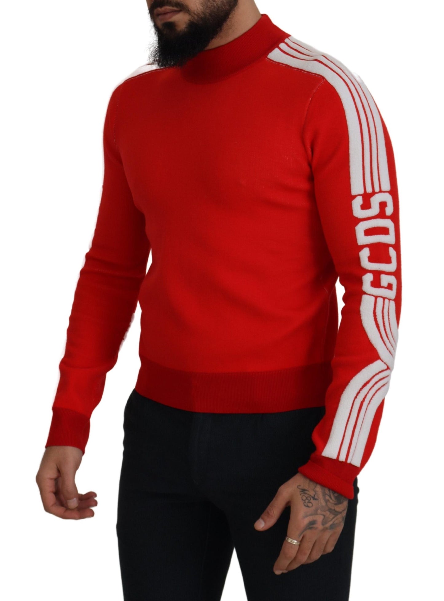 Roter Wollpullover mit Logo bedruckter Rundhalsausschnitt für Männer Pullover