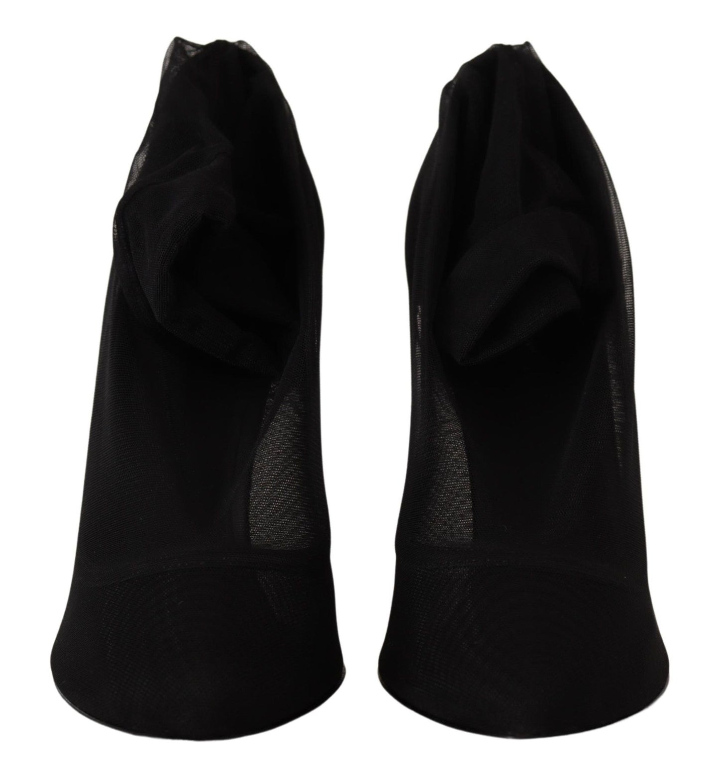 Schwarz Tüll Stretch Stiefel Pumps Schuhe