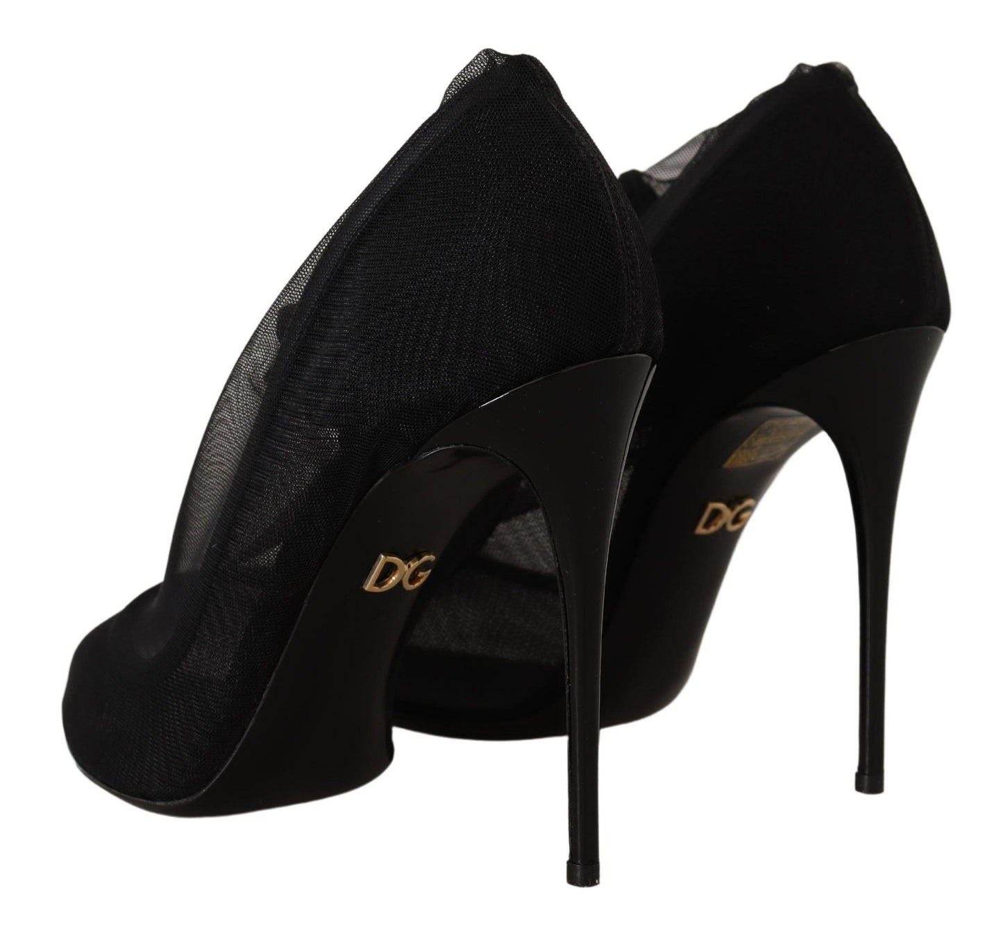 Schwarz Tüll Stretch Stiefel Pumps Schuhe