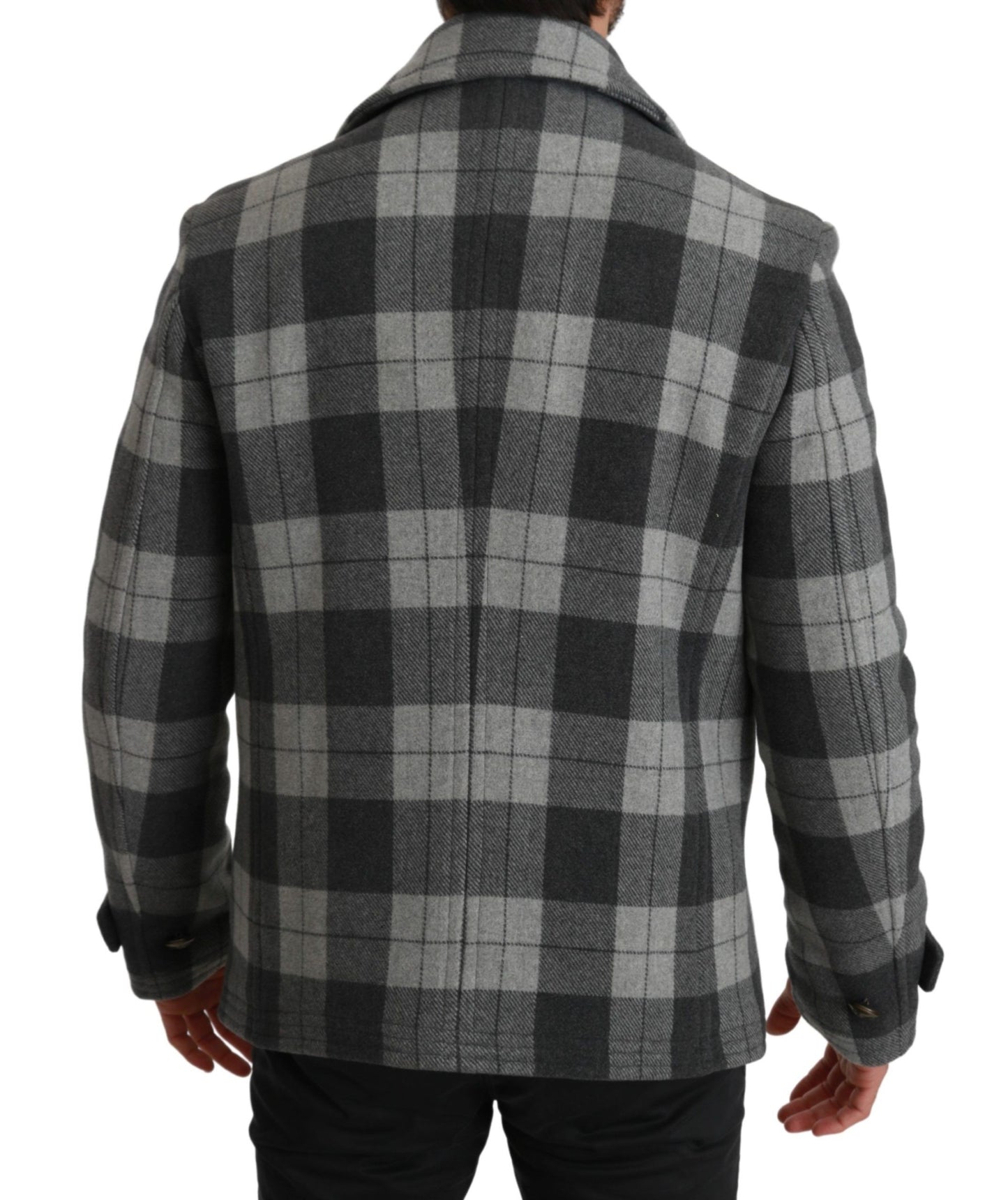 Grauer karierter Wollkaschmirmantel Jacke