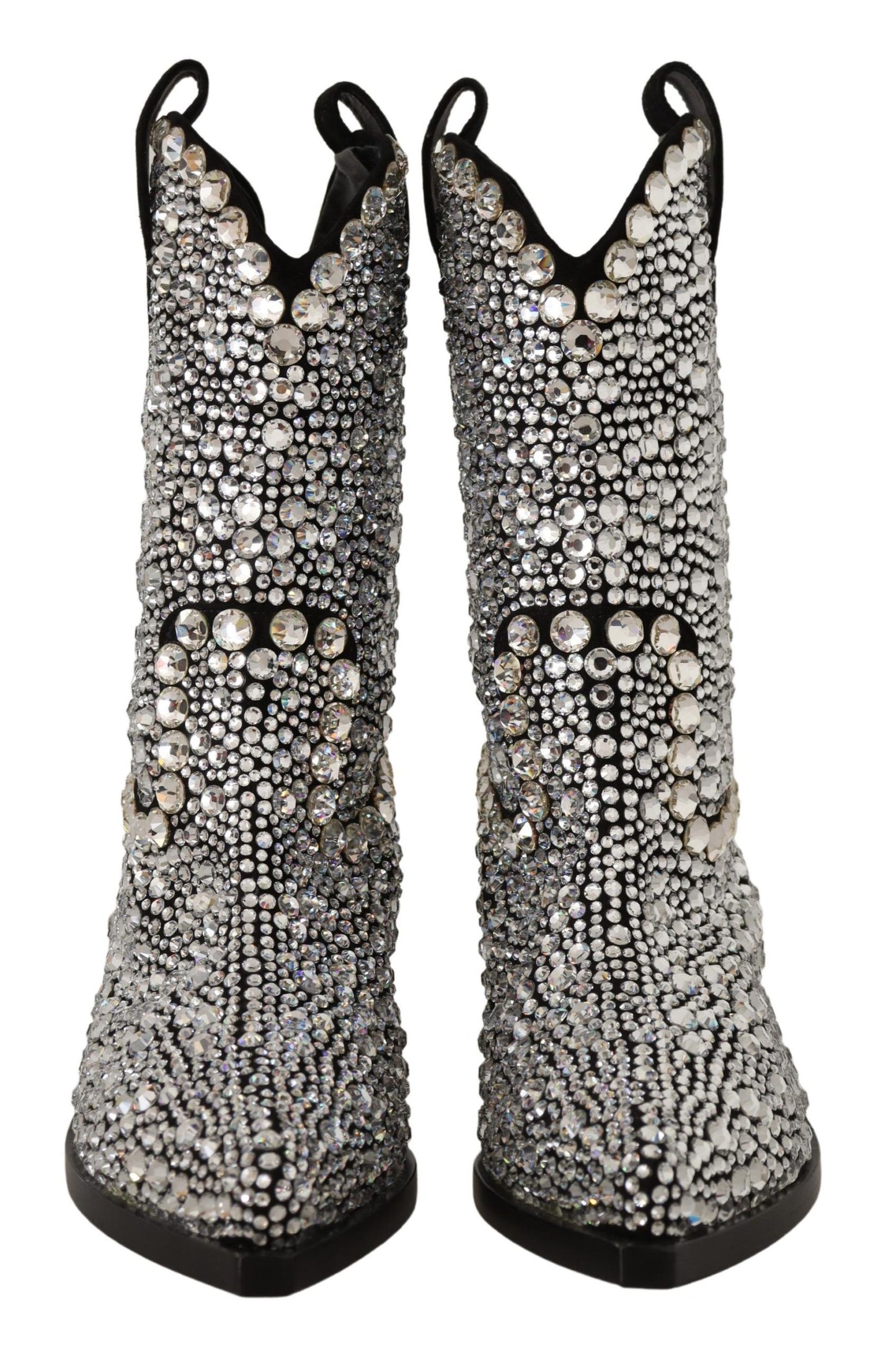 Schwarzes Wildleder Strass Kristall Cowgirl Stiefel