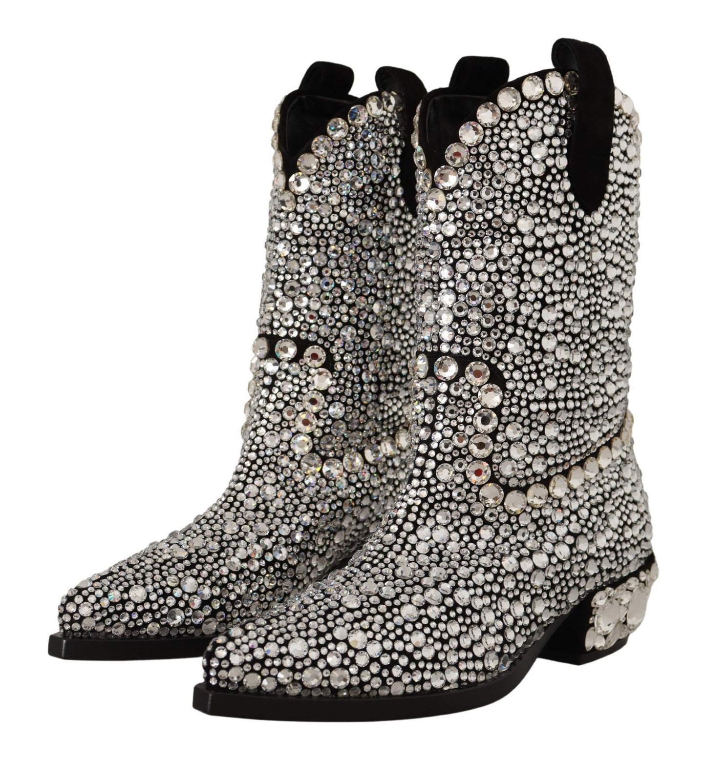 Schwarzes Wildleder Strass Kristall Cowgirl Stiefel