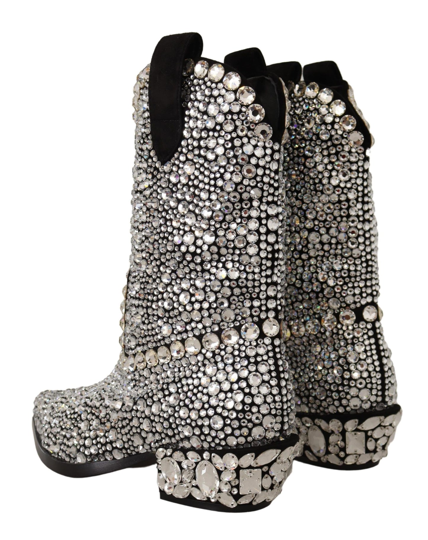 Schwarzes Wildleder Strass Kristall Cowgirl Stiefel