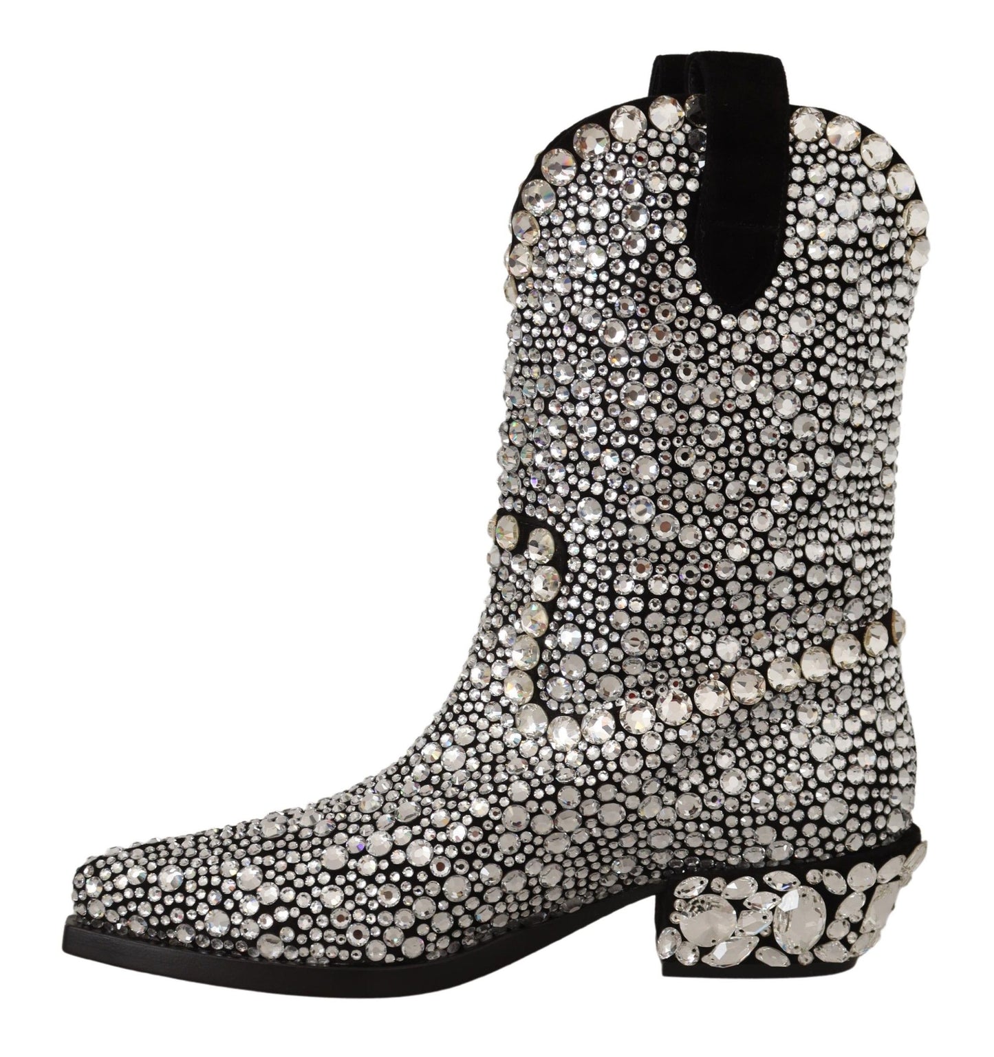 Schwarzes Wildleder Strass Kristall Cowgirl Stiefel