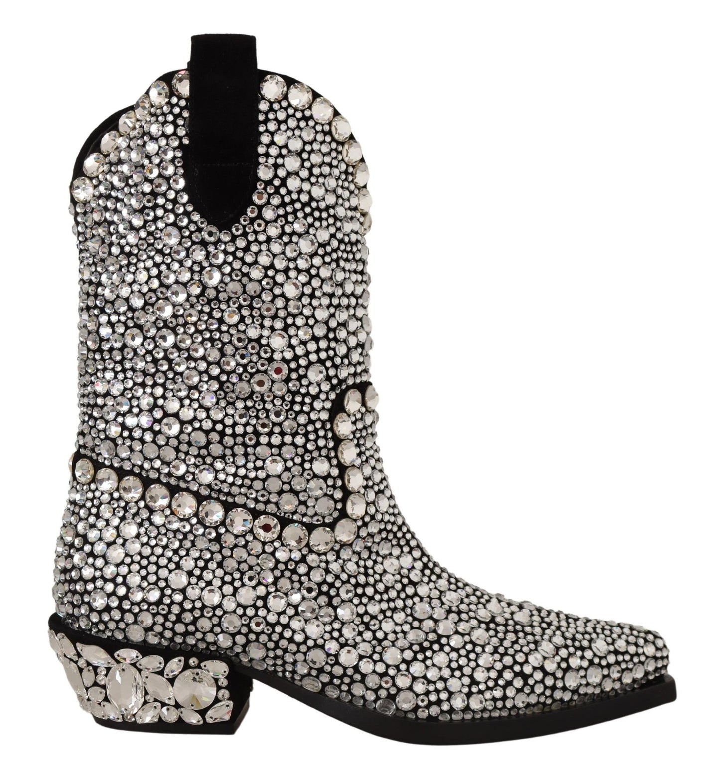 Schwarzes Wildleder Strass Kristall Cowgirl Stiefel