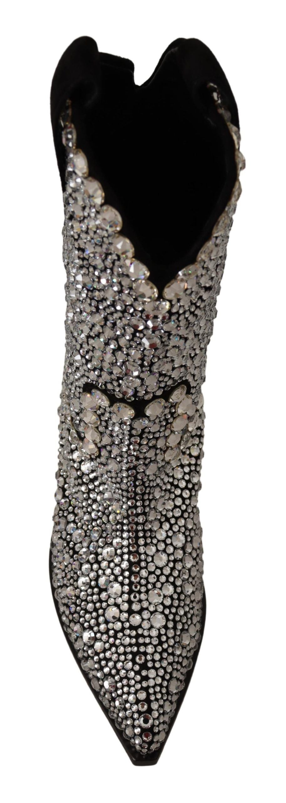Schwarzes Wildleder Strass Kristall Cowgirl Stiefel