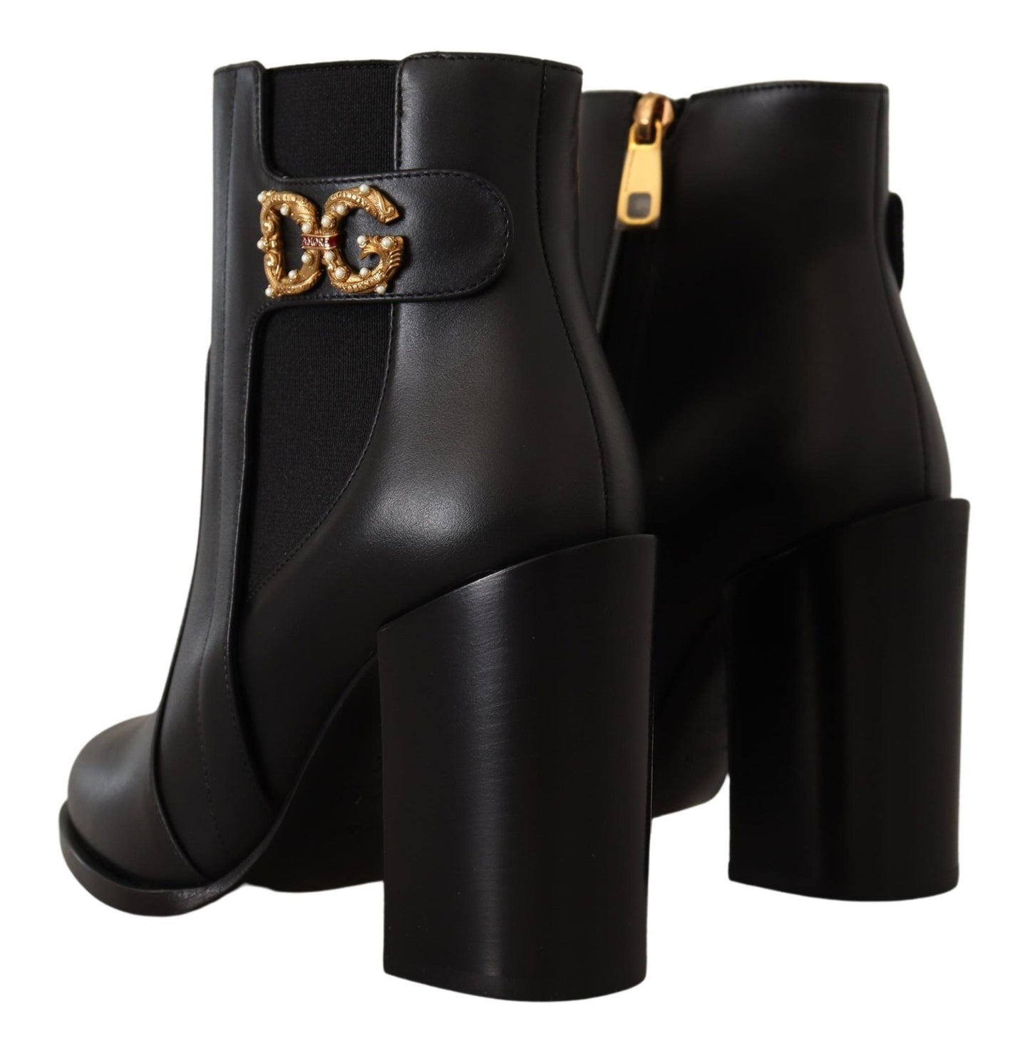 Schwarz Leder Gold Amore Pearl Stiefel