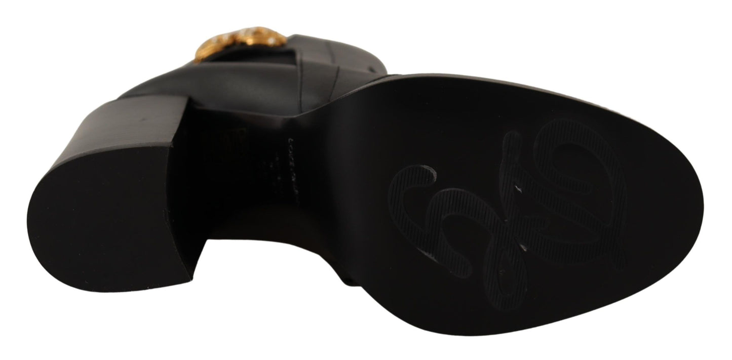Schwarz Leder Gold Amore Pearl Stiefel