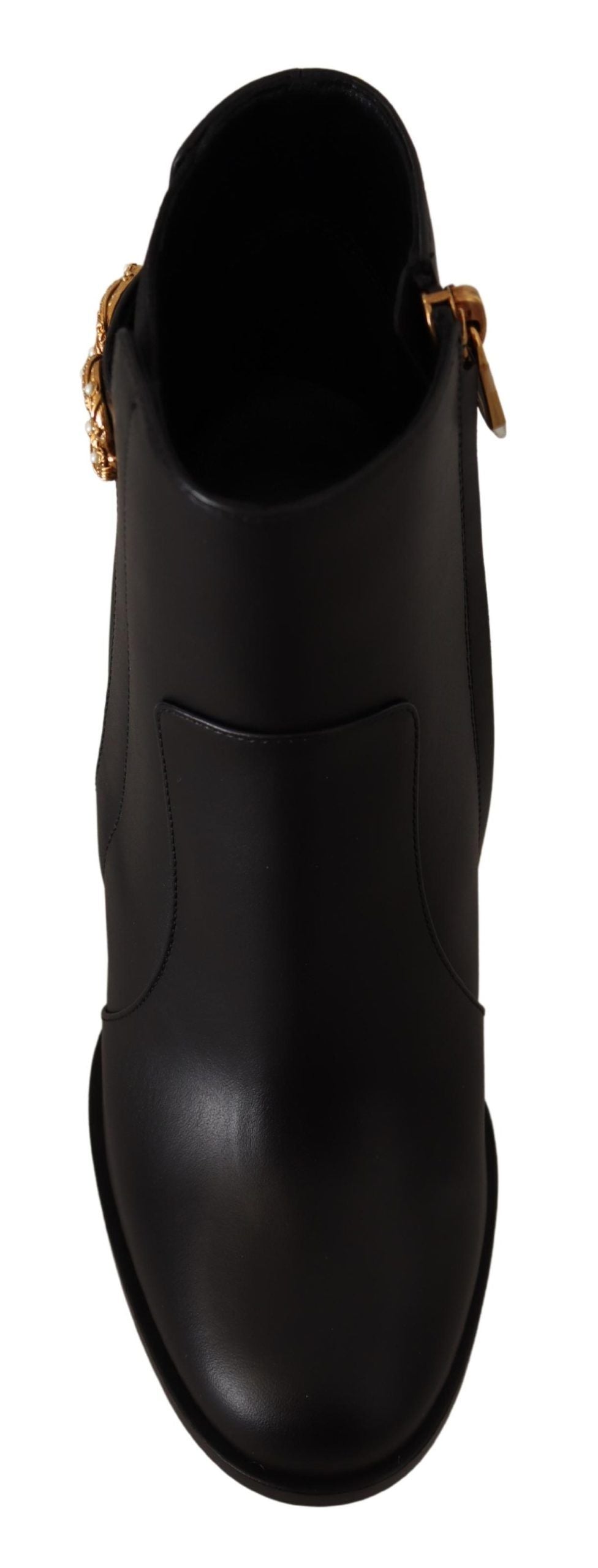 Schwarz Leder Gold Amore Pearl Stiefel