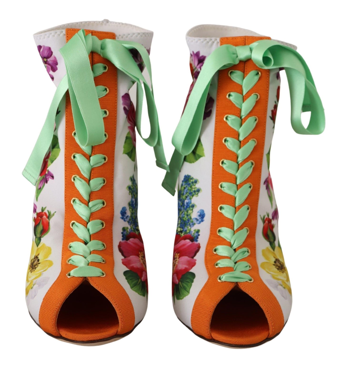 Weiße Jersey Stretch Stiefel Offene Zehen Heels Schuhe