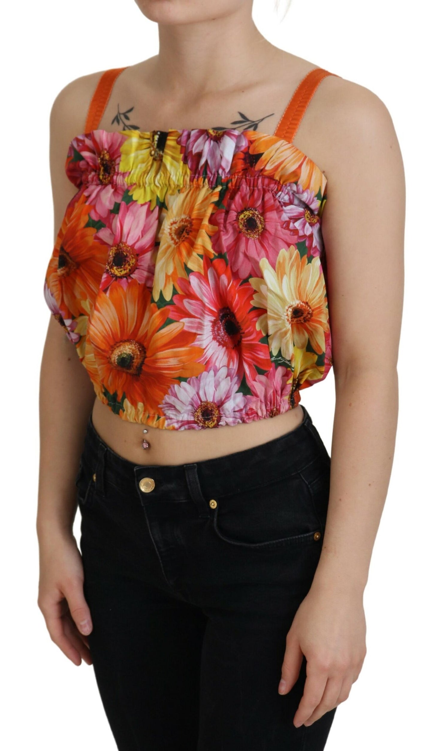 Bluse Cropped Floral Cotton Tank Top
