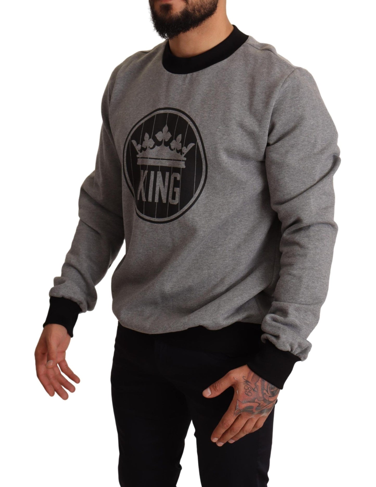 Grauer Crown King Print Baumwollpullover