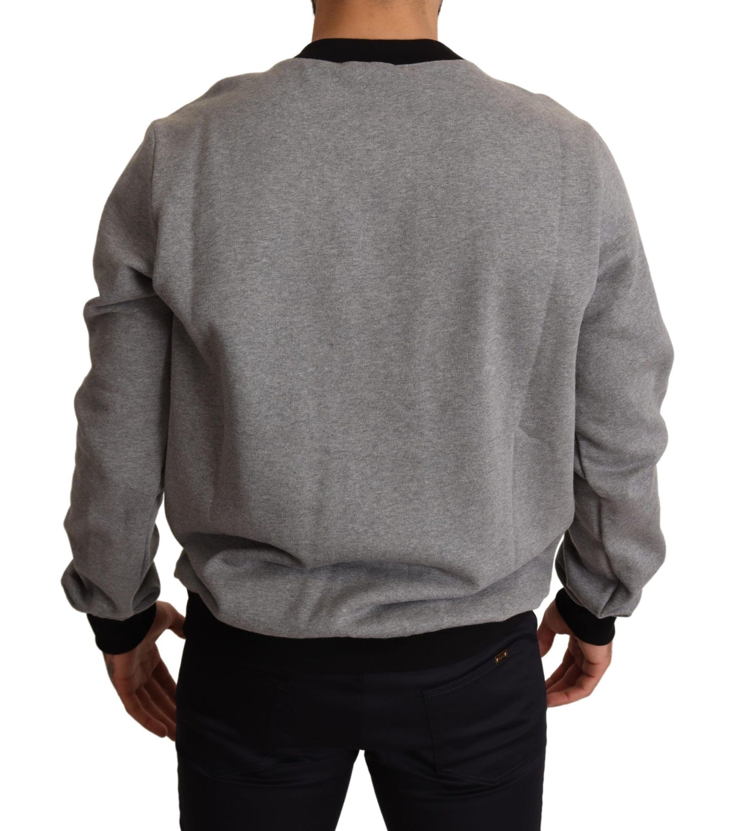 Grauer Crown King Print Baumwollpullover