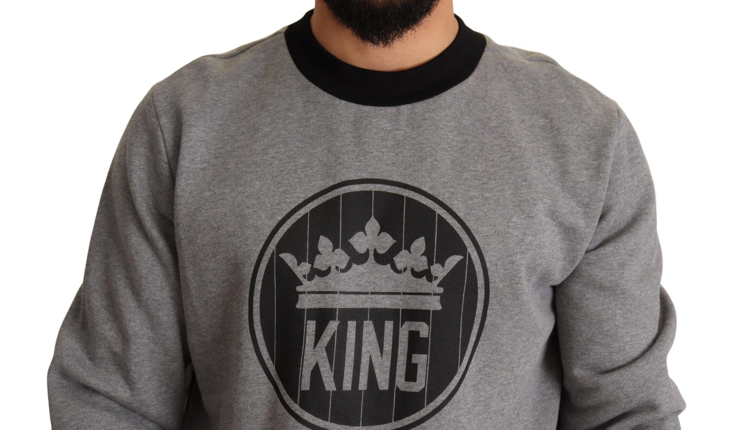Grauer Crown King Print Baumwollpullover