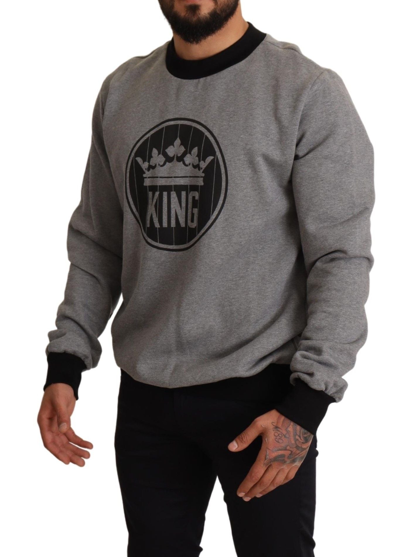 Grauer Crown King Print Baumwollpullover