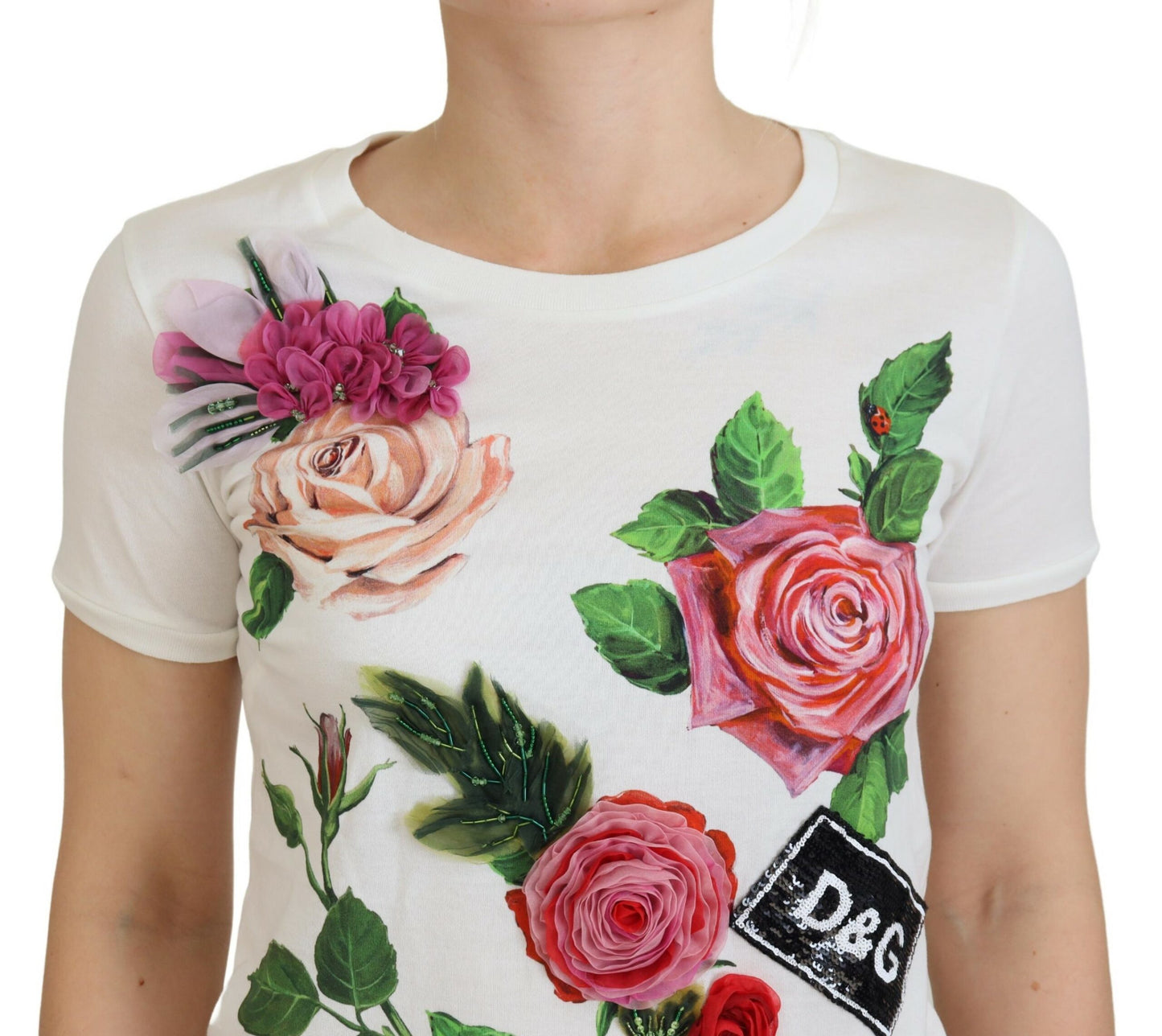 Weiße Rose DGLogo Bedrucktes kurzärmeliges Top